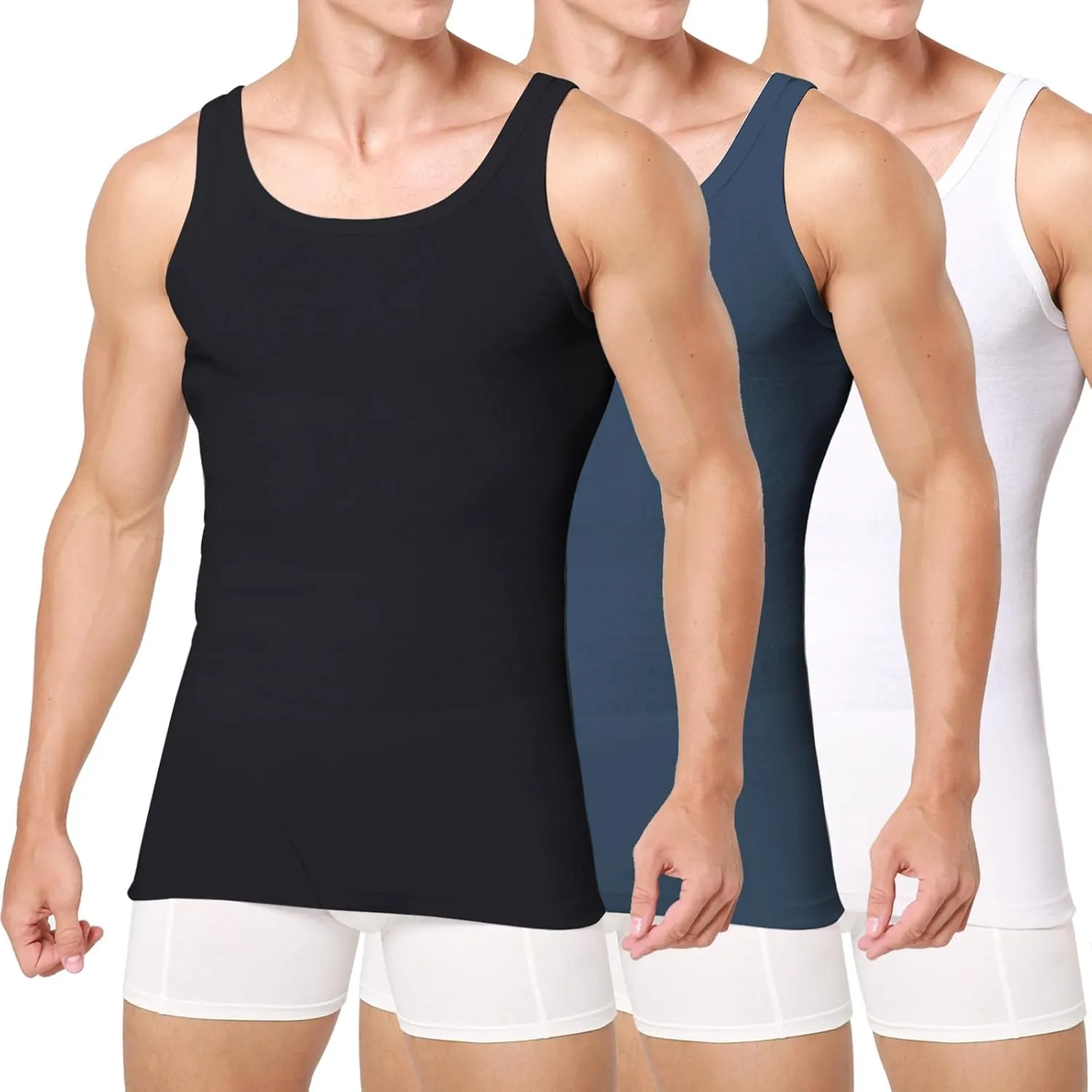 Unterhemd Herren 3/5er Pack Tank Top Baumwolle Männer Schwarz Weiss Mehrfarbig