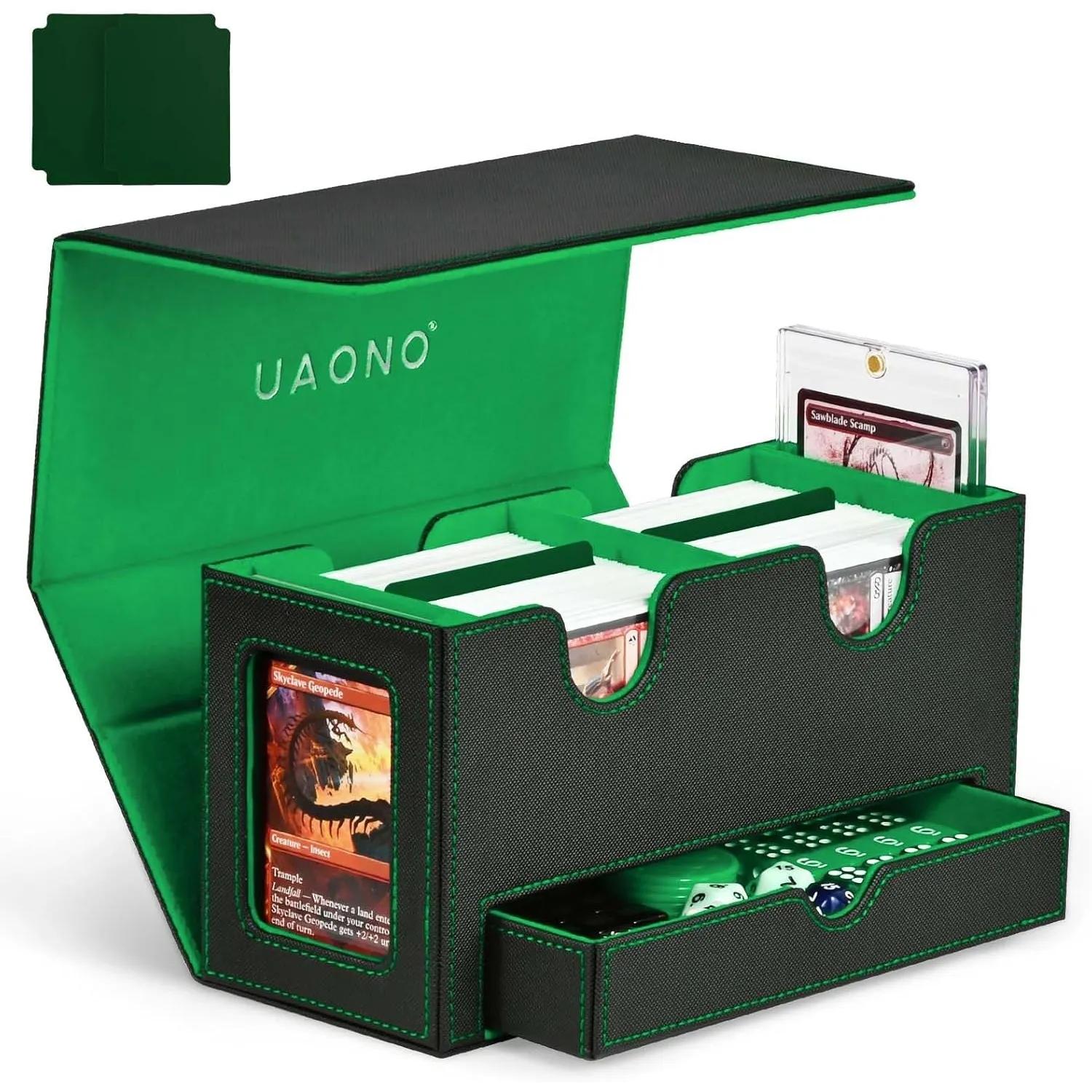 UAONO Karten-Organizer für MTG, Doppelkarten-Box mit 2 Commander-Displays & Würfelablage, passend für 200+ doppelhültig…