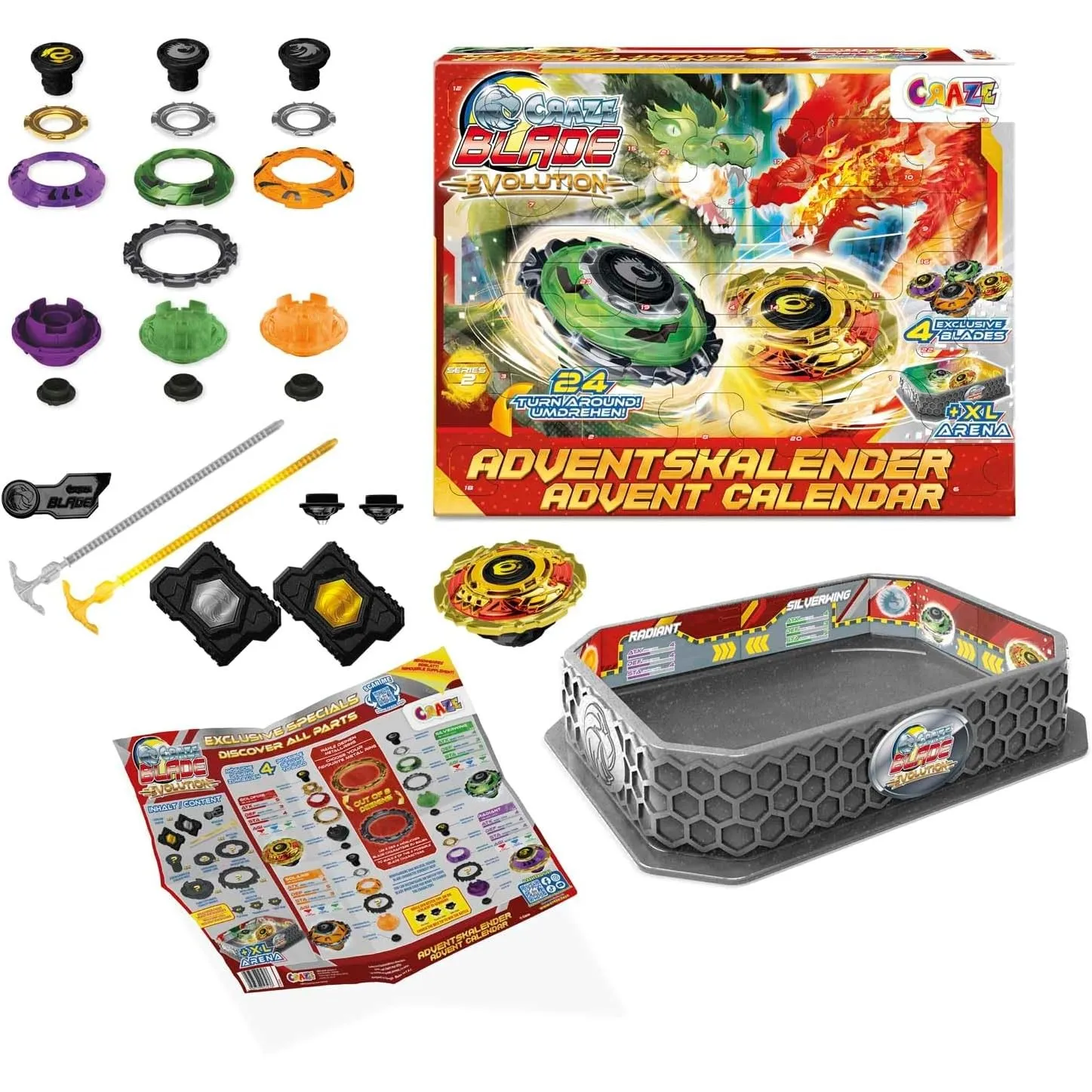 CRAZE BLADE Spielzeug Adventskalender Jungen – Kampfkreisel Weihnachtskalender Kinder mit Battle Arena, Launcher & Krei…