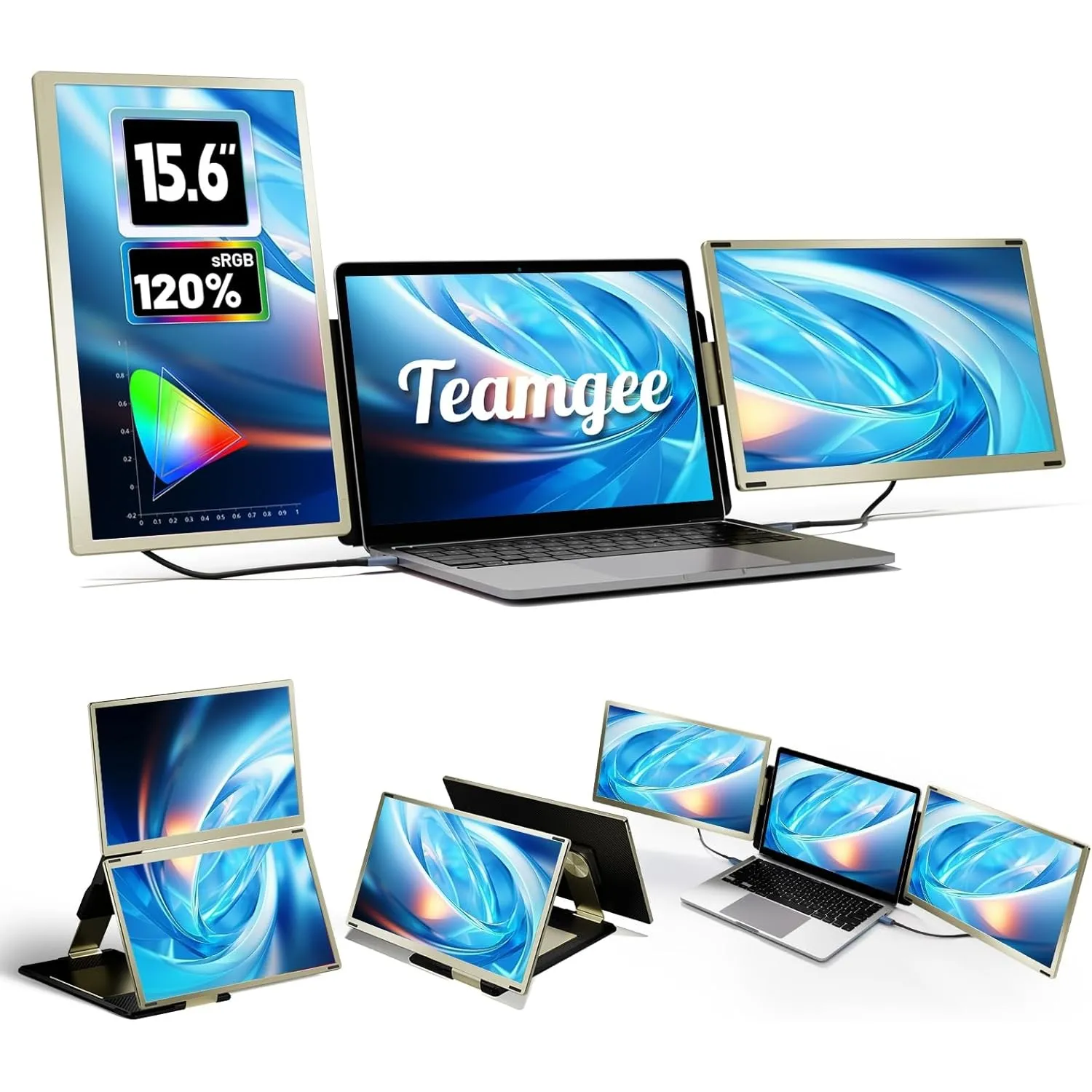 Teamgee 15.6" Laptop Bildschirm Extender für alle Laptops, 120% sRGB FHD 1080P Triple Portable Laptop Monitor Erweiteru…