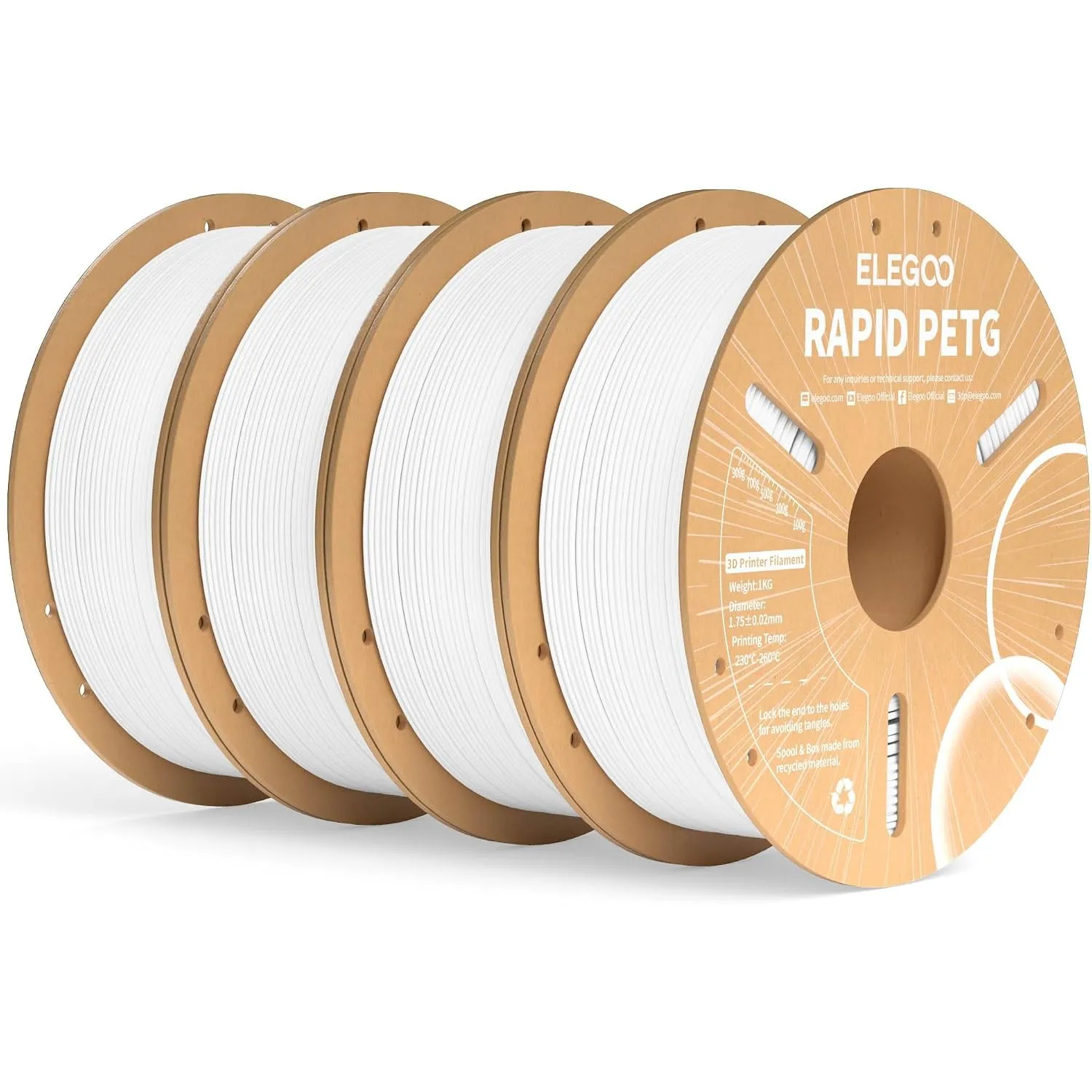ELEGOO Rapid PETG Filament 1.75mm Weiß 4KG