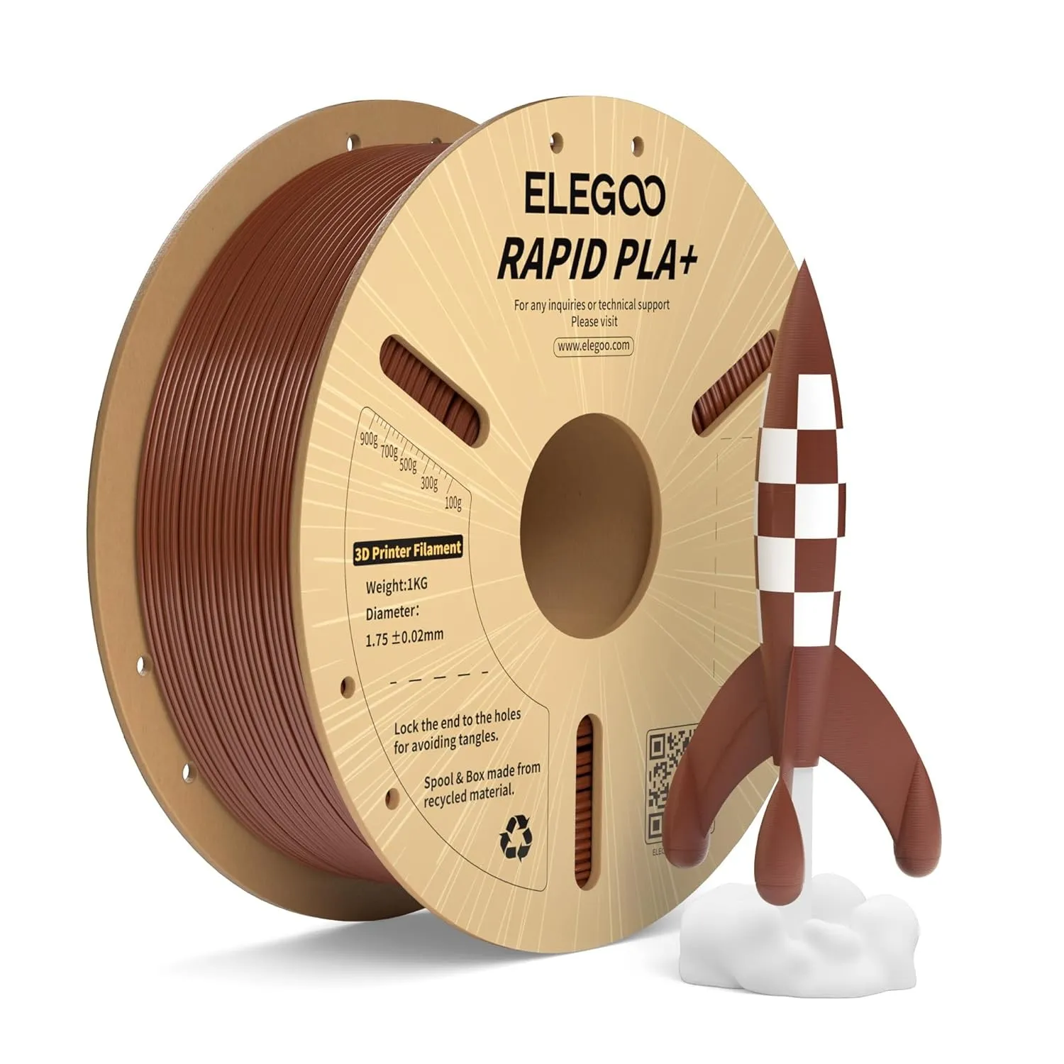 ELEGOO High Speed PLA+ Filament 1.75mm Braun 1 KG, Rapid PLA Plus 3D Drucker Speedy Filament, 600 mm/s Hochgeschwindigk…