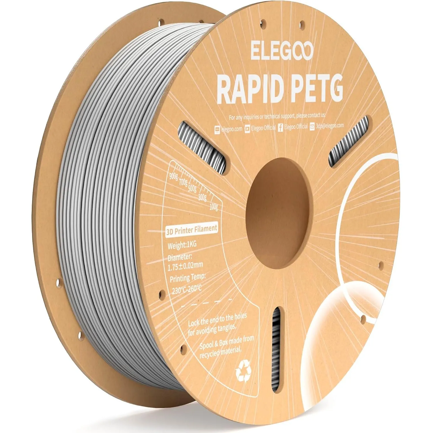 ELEGOO Rapid PETG Filament 1.75mm Grau 1KG