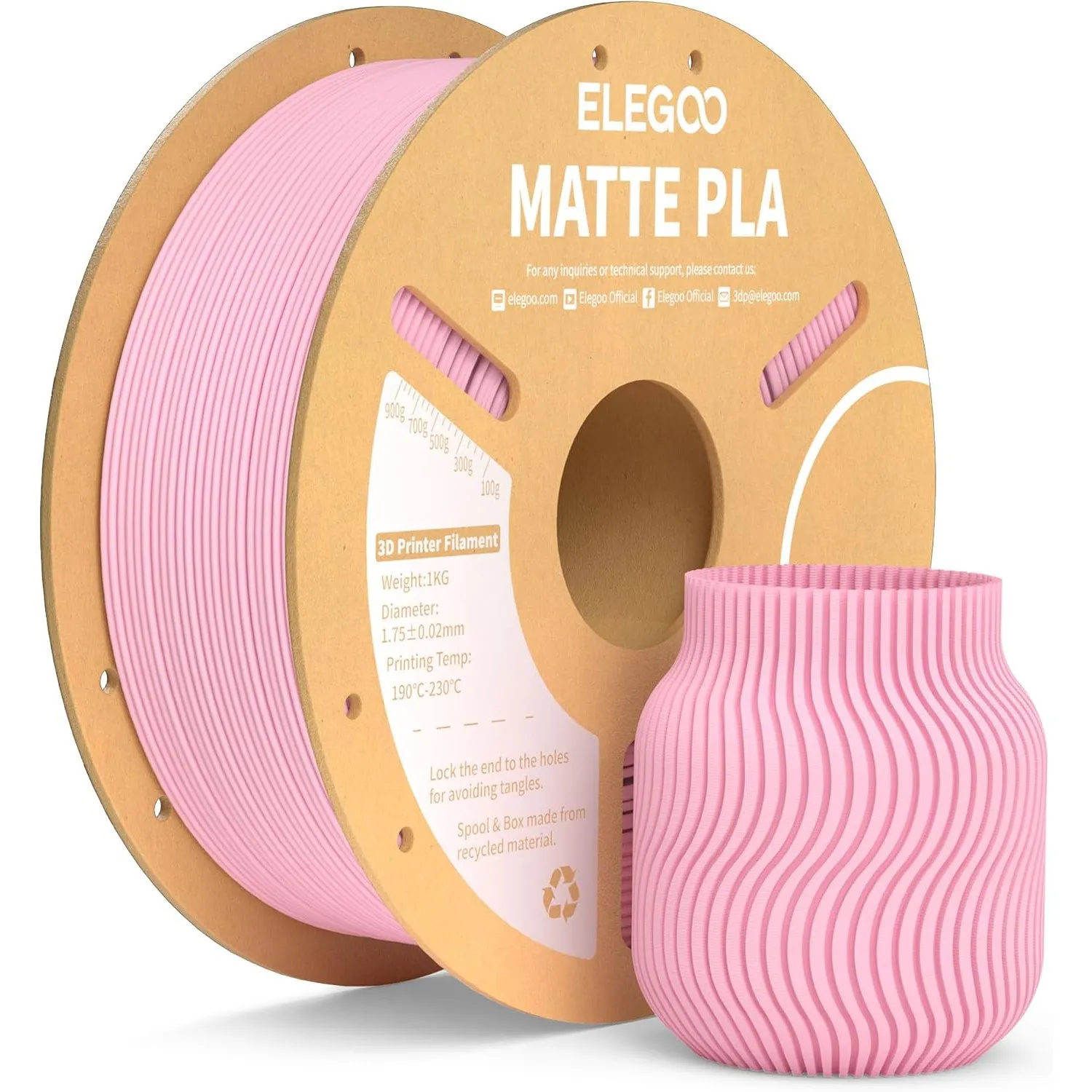 ELEGOO Matte PLA Filament 1.75mm Sakura Rosa 1KG, 3D Drucker Filament PLA