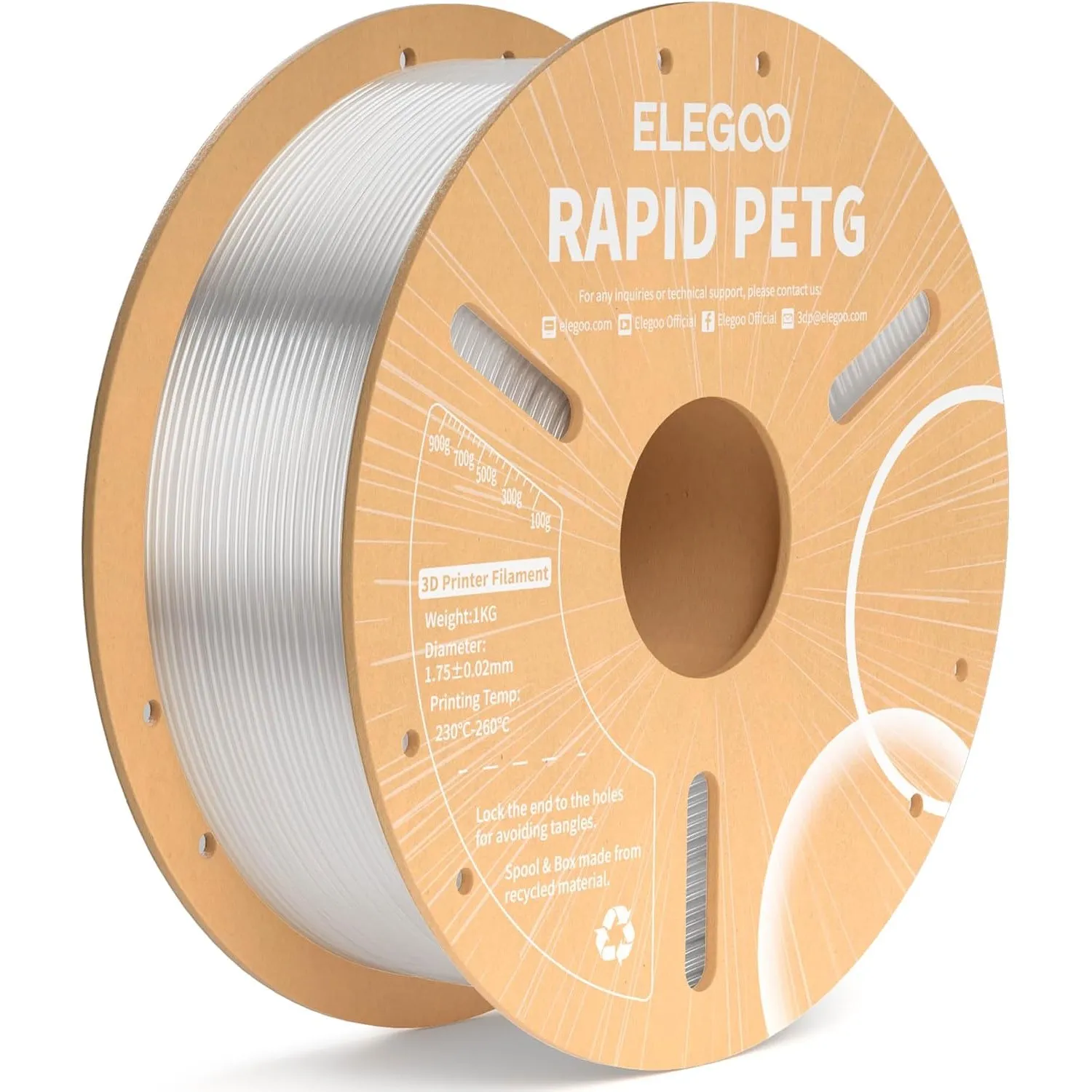 ELEGOO Rapid PETG Filament 1.75mm Transparente 1KG