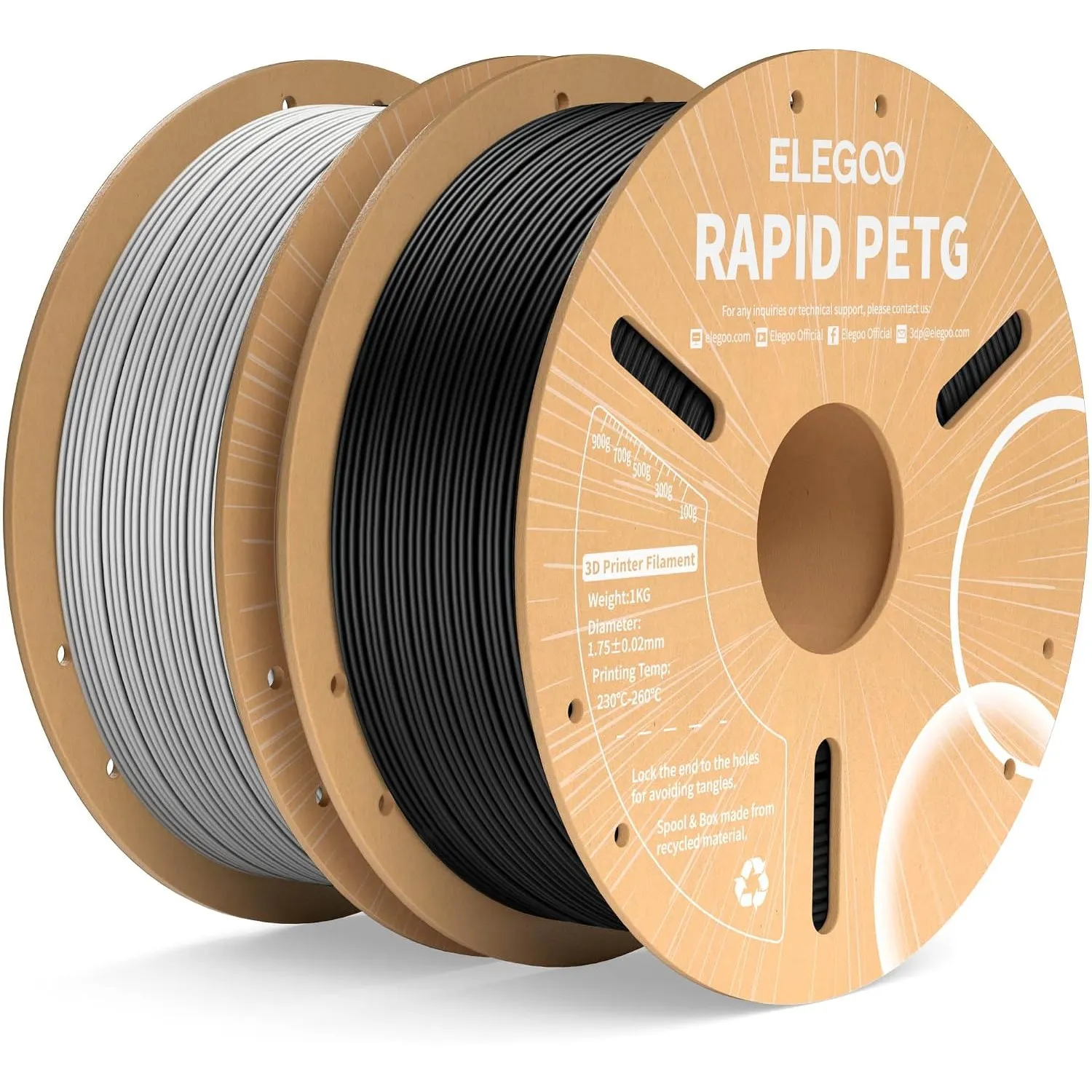 ELEGOO Rapid PETG Filament 1.75mm Schwarz & Grau 2KG