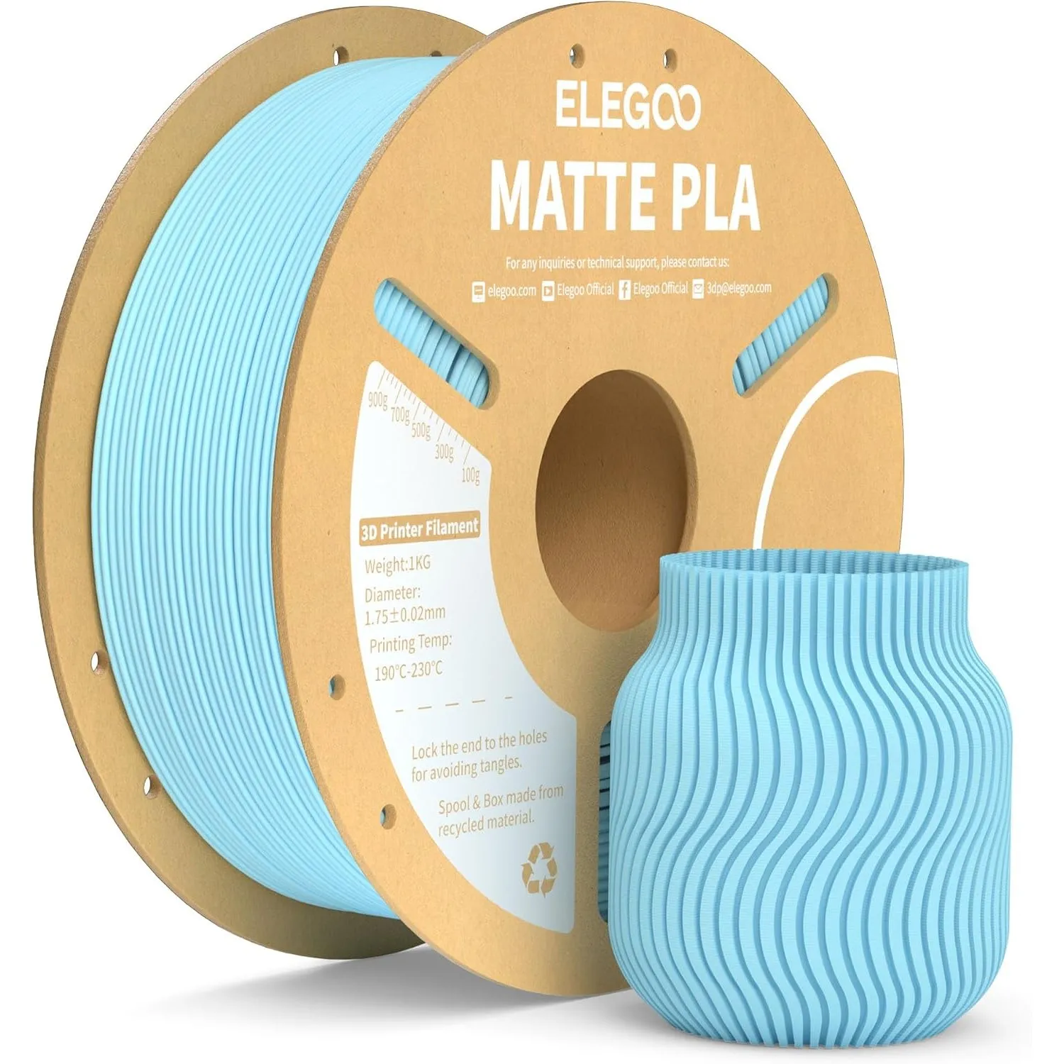 ELEGOO Matte PLA Filament 1.75mm Eisblau 1KG, 3D Drucker Filament PLA