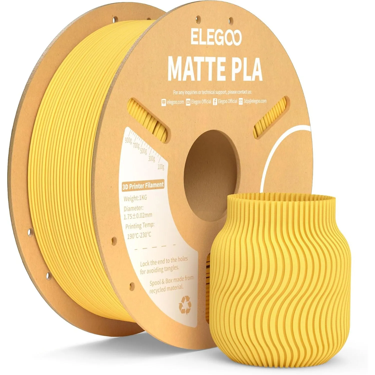 ELEGOO Matte PLA Filament 1.75mm Sonnenschein Gelb 1KG, 3D Drucker Filament