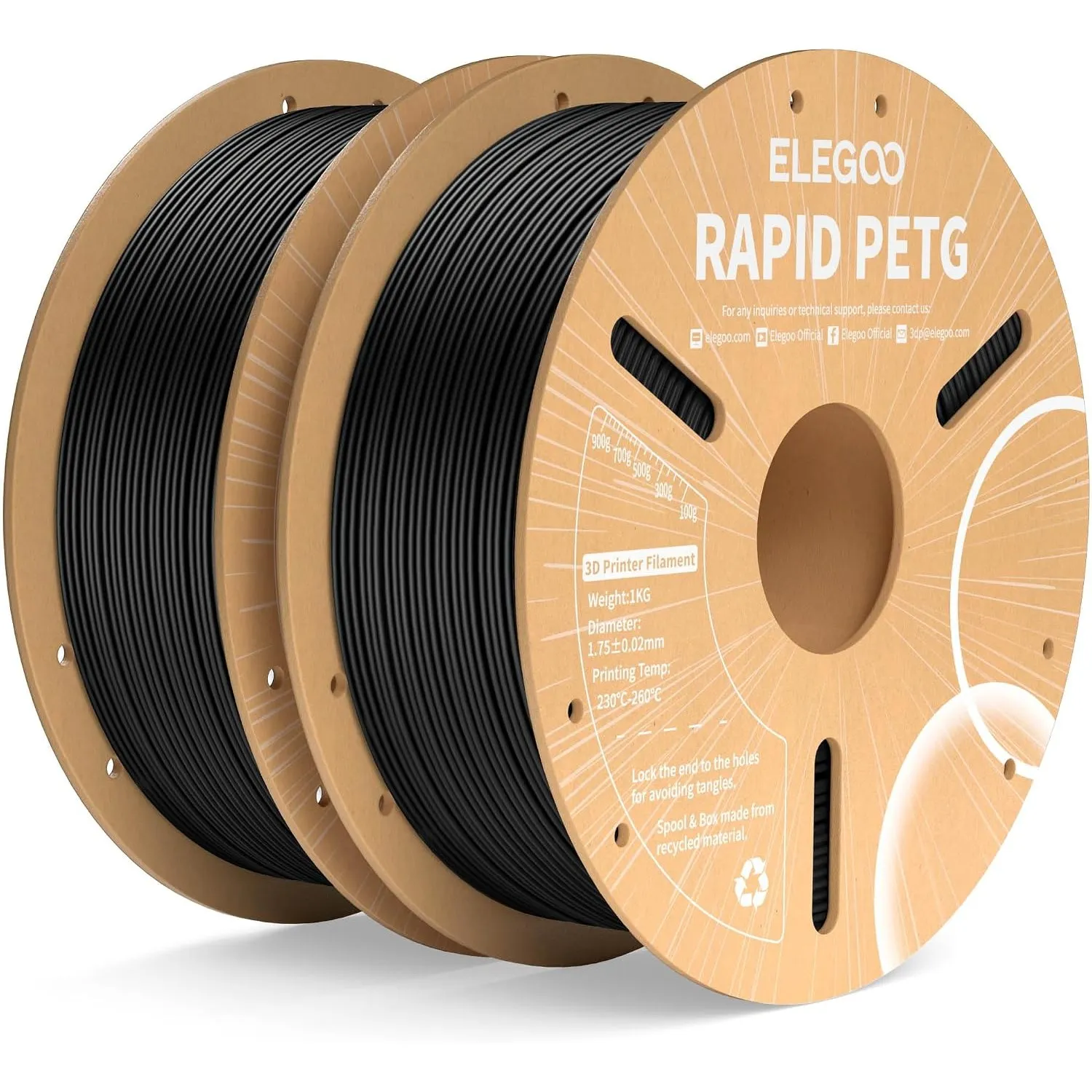 ELEGOO Rapid PETG Filament 1.75mm Schwarz 2KG