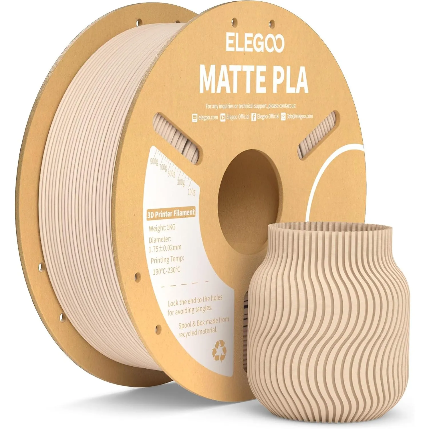 ELEGOO Matte PLA Filament 1.75mm Beige 1KG, 3D Drucker Filament PLA