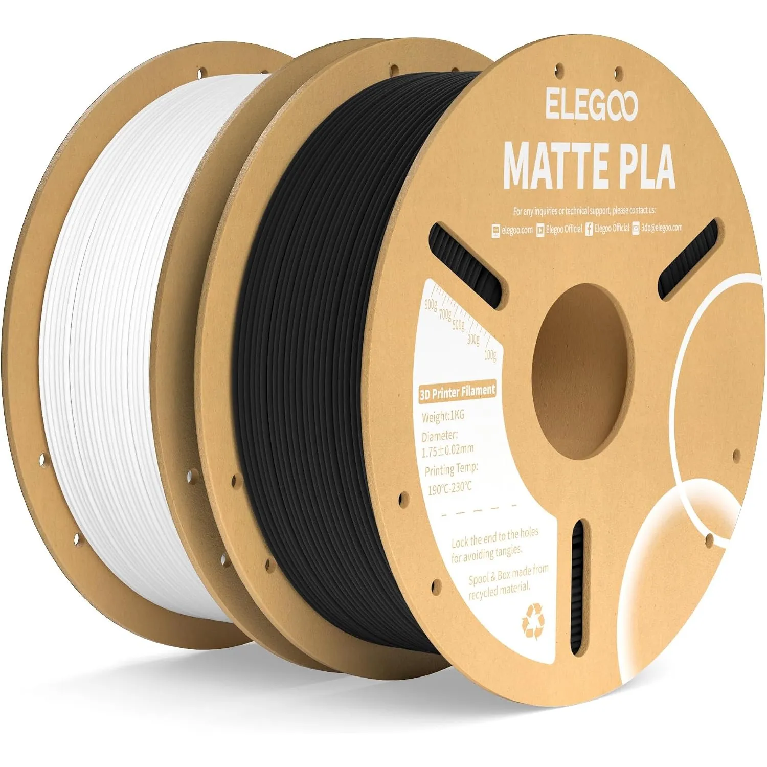 ELEGOO Matte PLA Filament 1.75mm Schwarz Weiß 2KG, 3D Drucker Filament PLA