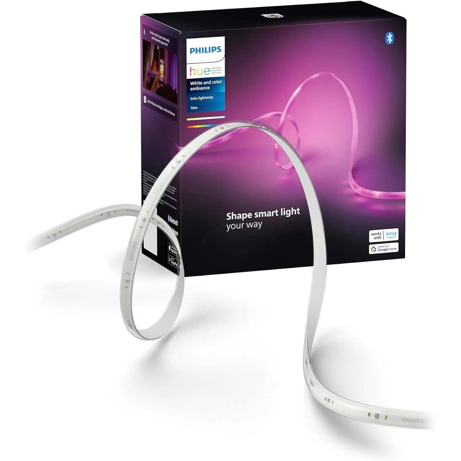 Philips Hue Indoor 10m Smart LED Solo Lightstrip Basis-Set, 1er-Pack, indirekte Beleuchtung mit der Hue App steuerbar, …