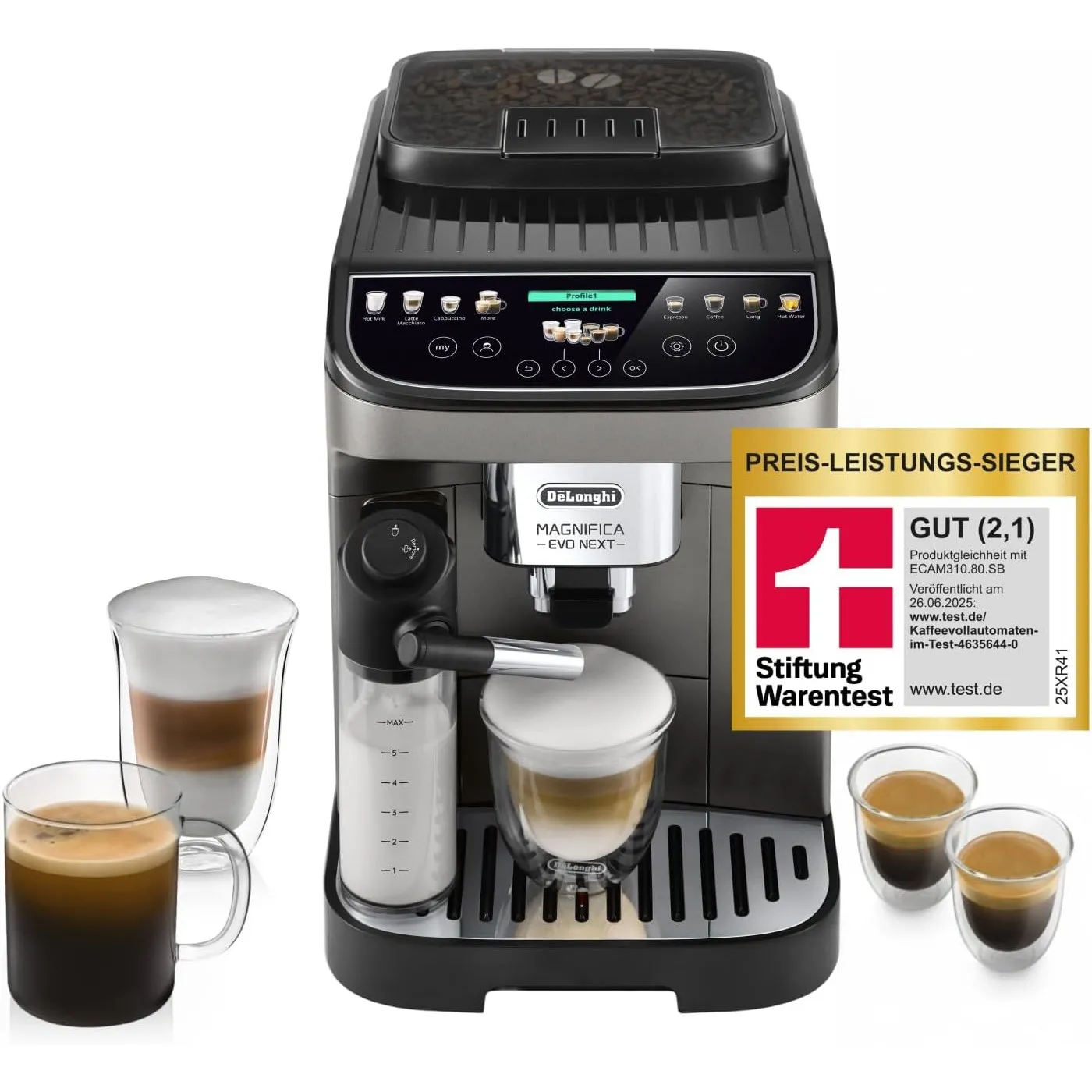 De'Longhi Magnifica Evo Next - Kaffeevollautomat 13 Getränke Titan