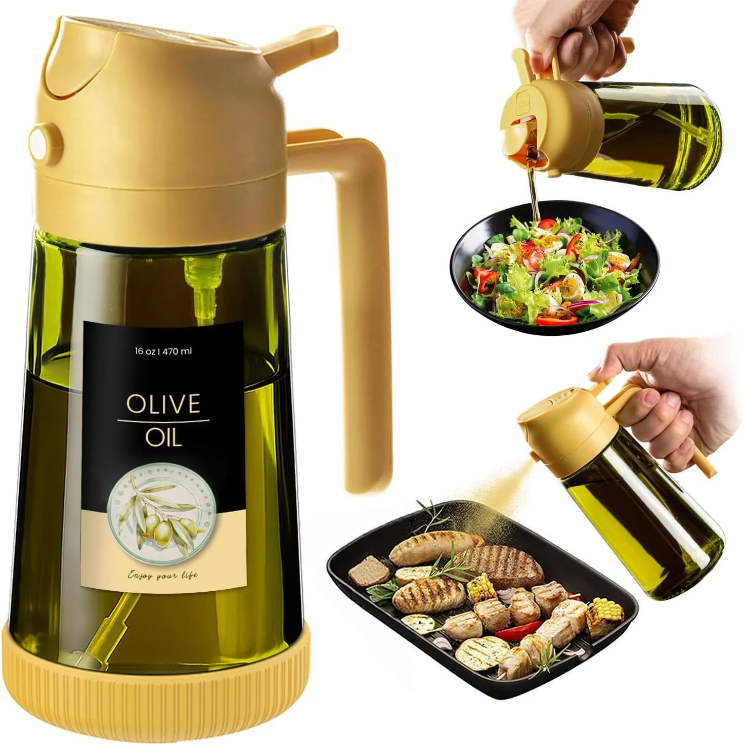 TrendPlain 16oz Ölsprüher für Speiseöl – 470ml Olivenöl Flasche – 2-in-1 Ölspender und Ölsprüher – Küchen Gadgets für K…