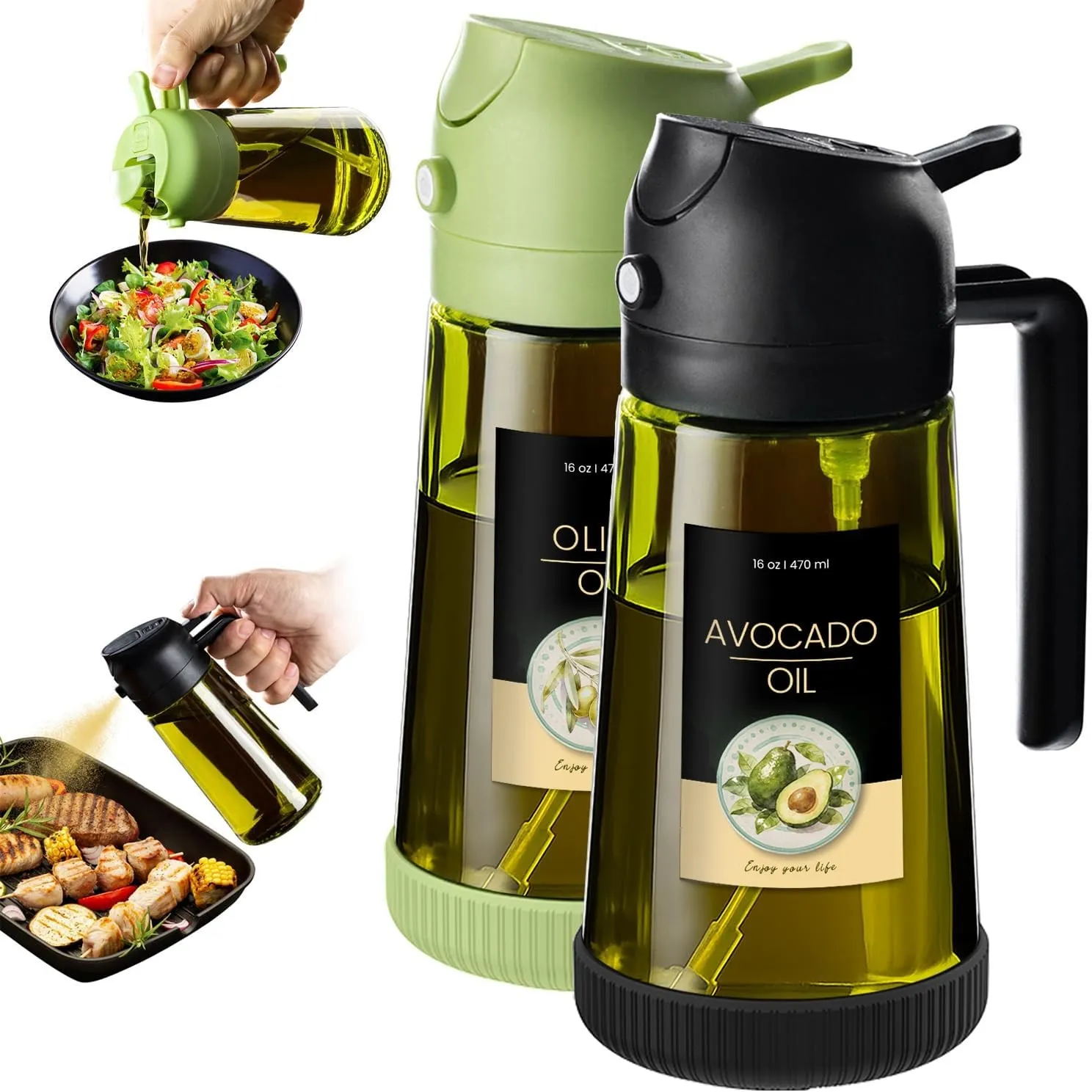 TrendPlain 16oz Ölsprüher für Speiseöl – 470ml Olivenöl Flasche – 2-in-1 Ölspender und Ölsprüher – Küchen Gadgets für K…