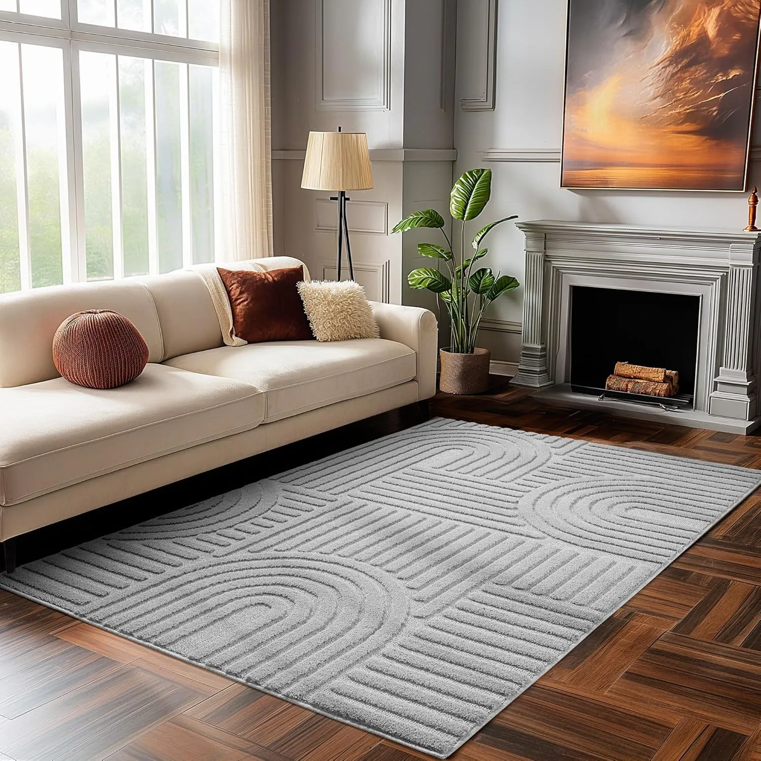 HomebyHome Teppich 140x200 cm Grau, Hochflor Wohnzimmer Teppich, Weich & Flauschig, Skandinavisch Boho Stil, Langflor S…