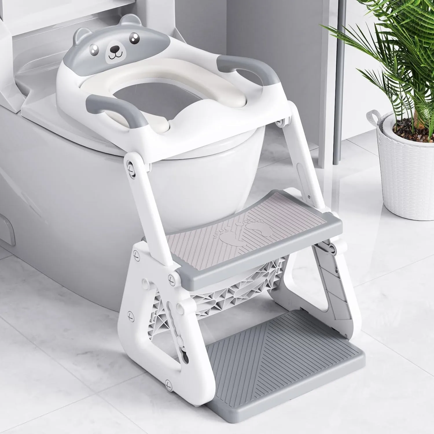 Toilettensitz Kinder mit Treppe, Stabil Kinder Toilettensitz mit Dreiecksstruktur, Verlängerter Pedal- und Spritzschutz…