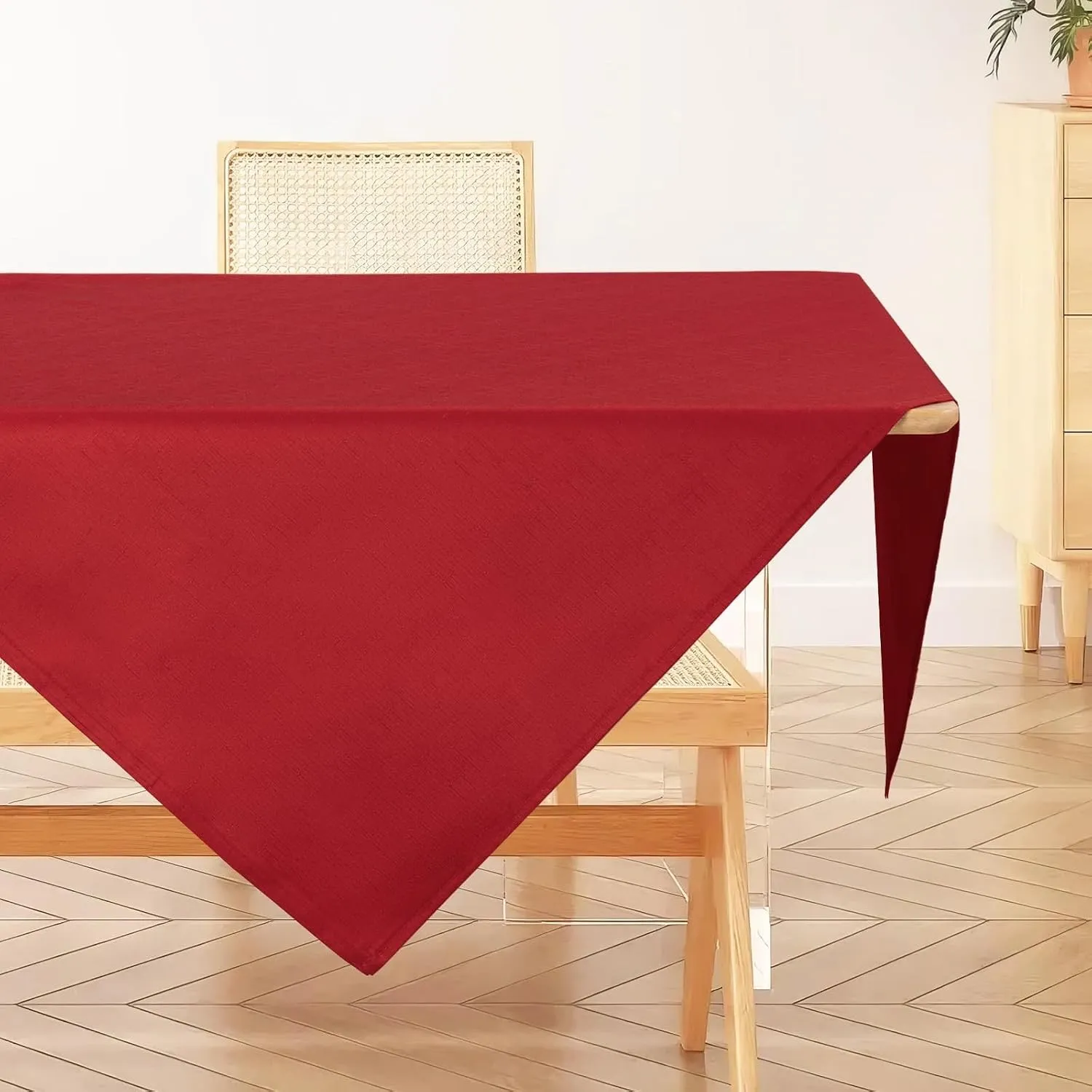 AooHome Tischdecke Abwaschbar, Rot Mitteldecke 80x80cm Leinen-Optik Tischtuch aus Polyester Wasserabweisend mit Lotusef…