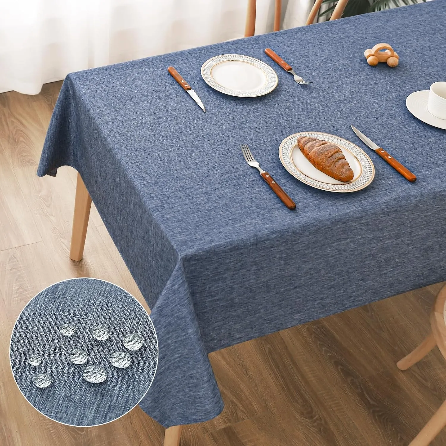 AooHome Tischdecke Abwaschbar, Blau Tischdecken 100x140cm Leinen-Optik Tischtuch aus Polyester Wasserabweisend mit Lotu…