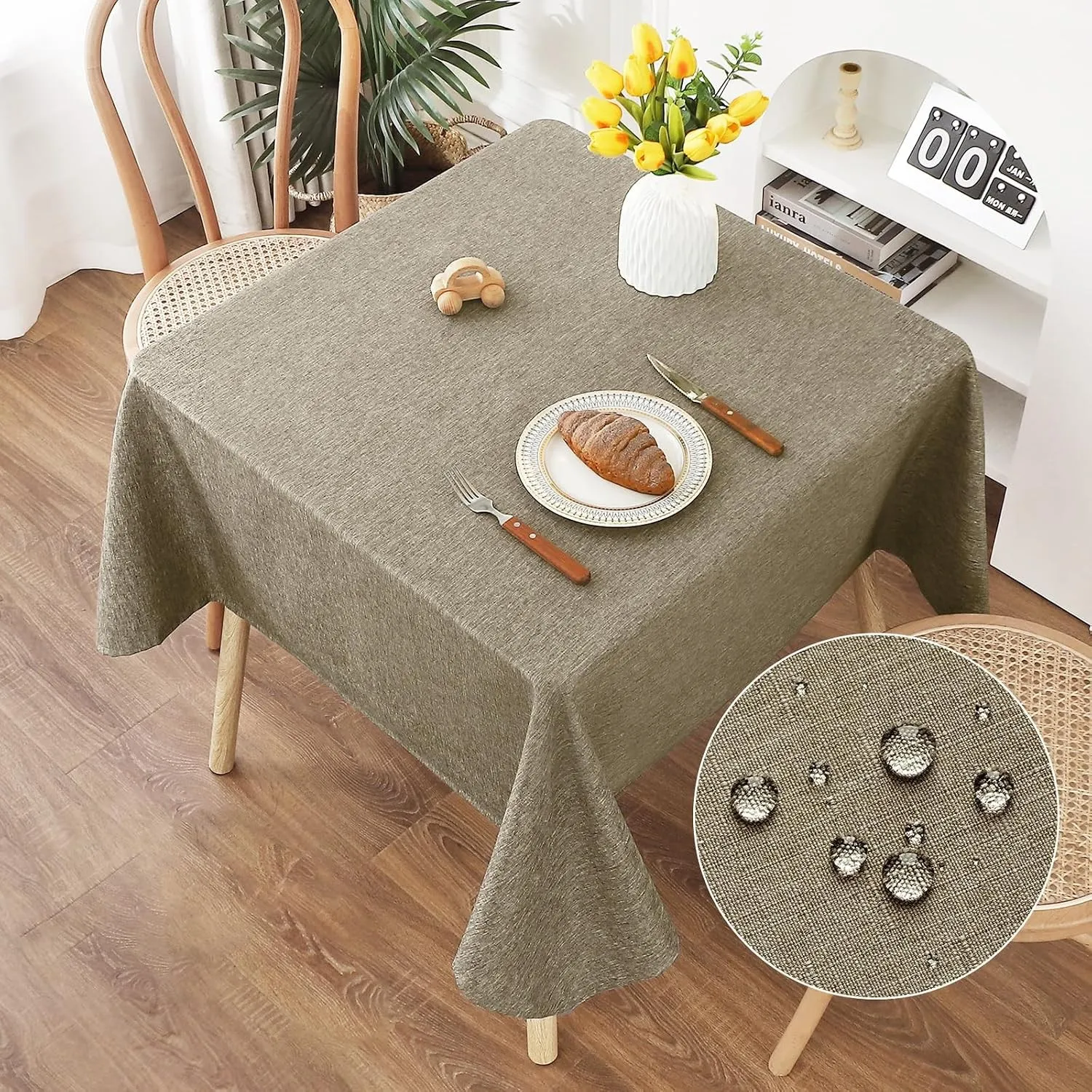 AooHome Tischdecke Abwaschbar, Kaffee Braun Tischdecken 120x120cm Leinen-Optik Tischtuch aus Polyester Wasserabweisend …