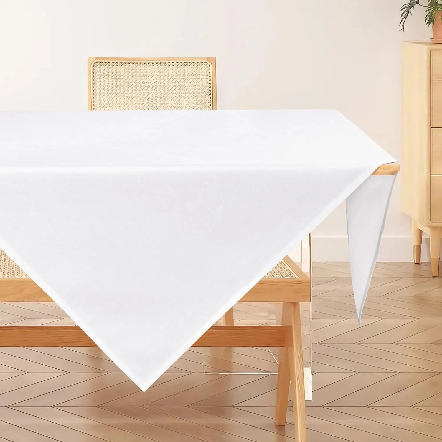 AooHome Tischdecke Abwaschbar, Weiß Mitteldecke 80x80cm Leinen-Optik Tischtuch aus Polyester Wasserabweisend mit Lotuse…