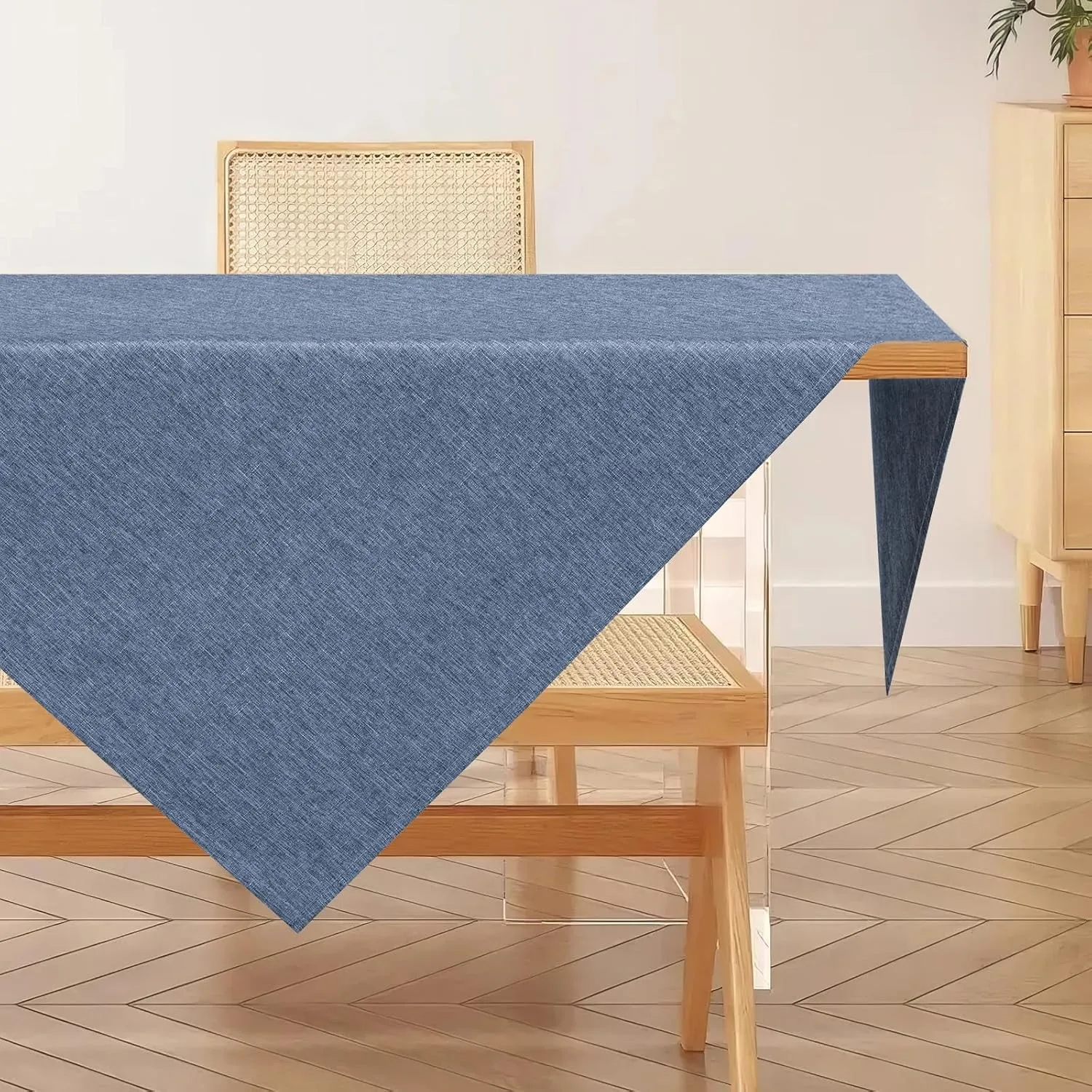AooHome Tischdecke Abwaschbar, Blau Tischdecken 100x100cm Leinen-Optik Tischtuch aus Polyester Wasserabweisend mit Lotu…