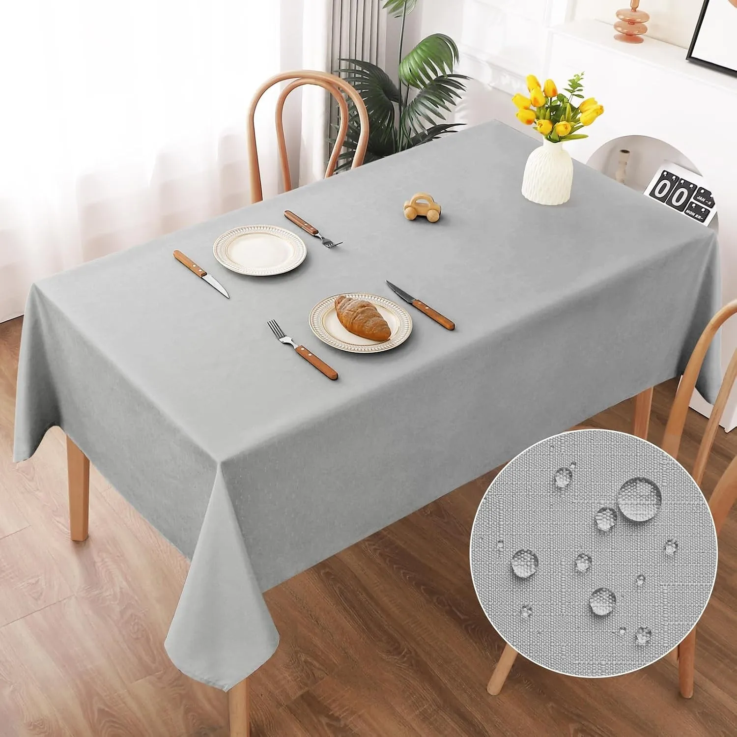 AooHome Tischdecke Abwaschbar, Hellgrau Tischdecken 140x200cm Leinen-Optik Tischtuch aus Polyester Wasserabweisend mit …