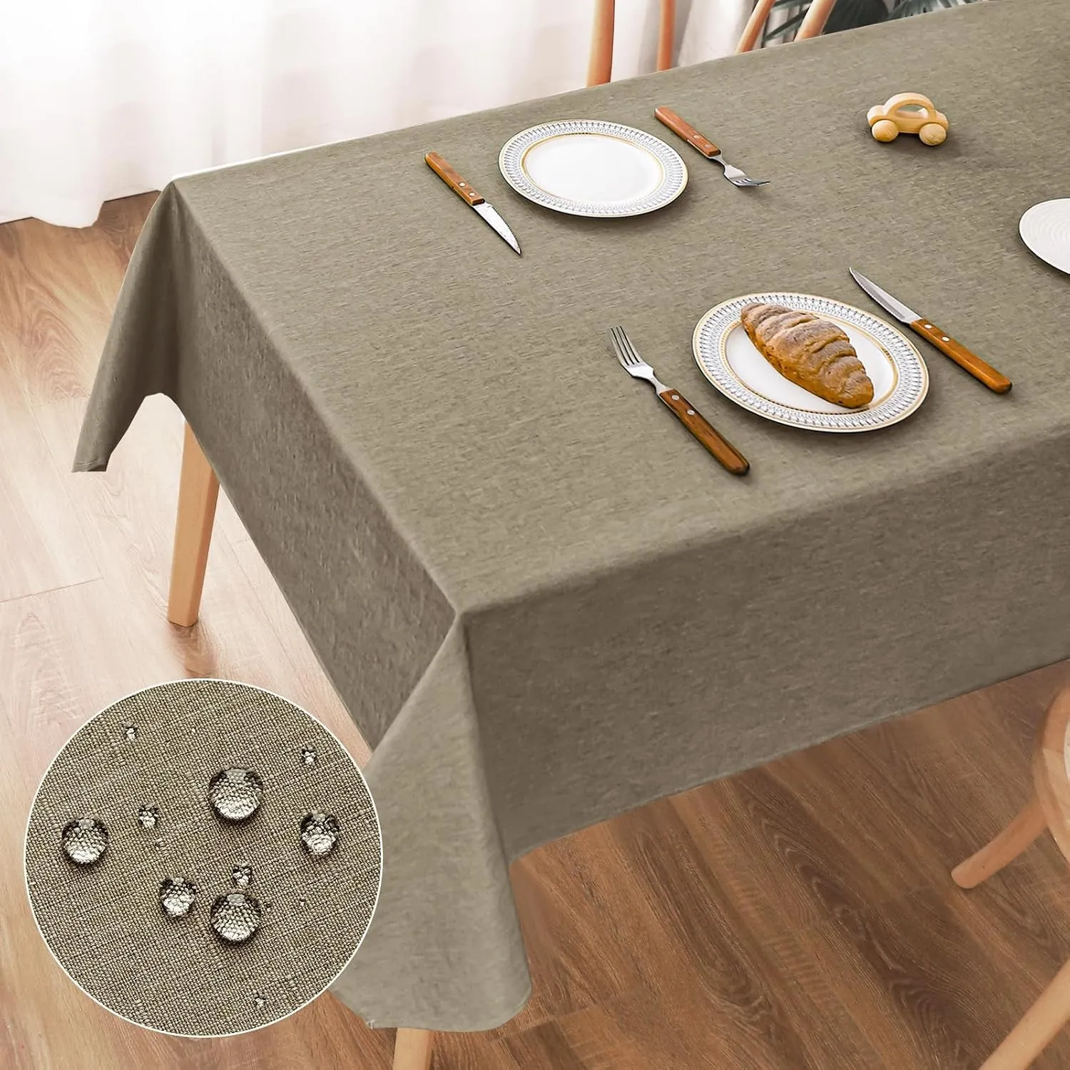 AooHome Tischdecke Abwaschbar, Kaffee Braun Tischdecken 100x140cm Leinen-Optik Tischtuch aus Polyester Wasserabweisend …