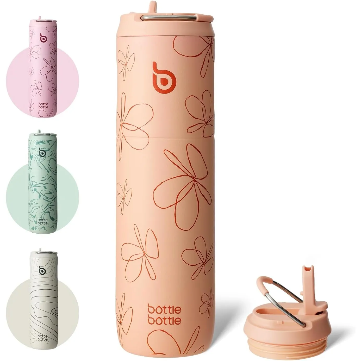 BOTTLE BOTTLE Isolierte Edelstahl Trinkflasche 750 ml mit Strohhalm, Deckel & Griff – Auslaufsicher, BPA-frei, Doppelwa…