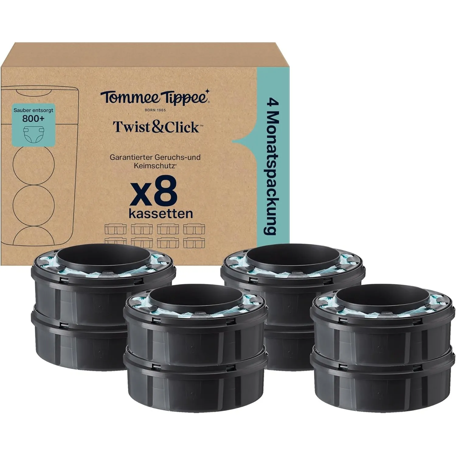 Tommee Tippee Twist & Click Advanced Windeleimer Original-Nachfüllkassetten, Exklusivpackung mit 8, je 10,5 Meter, einf…