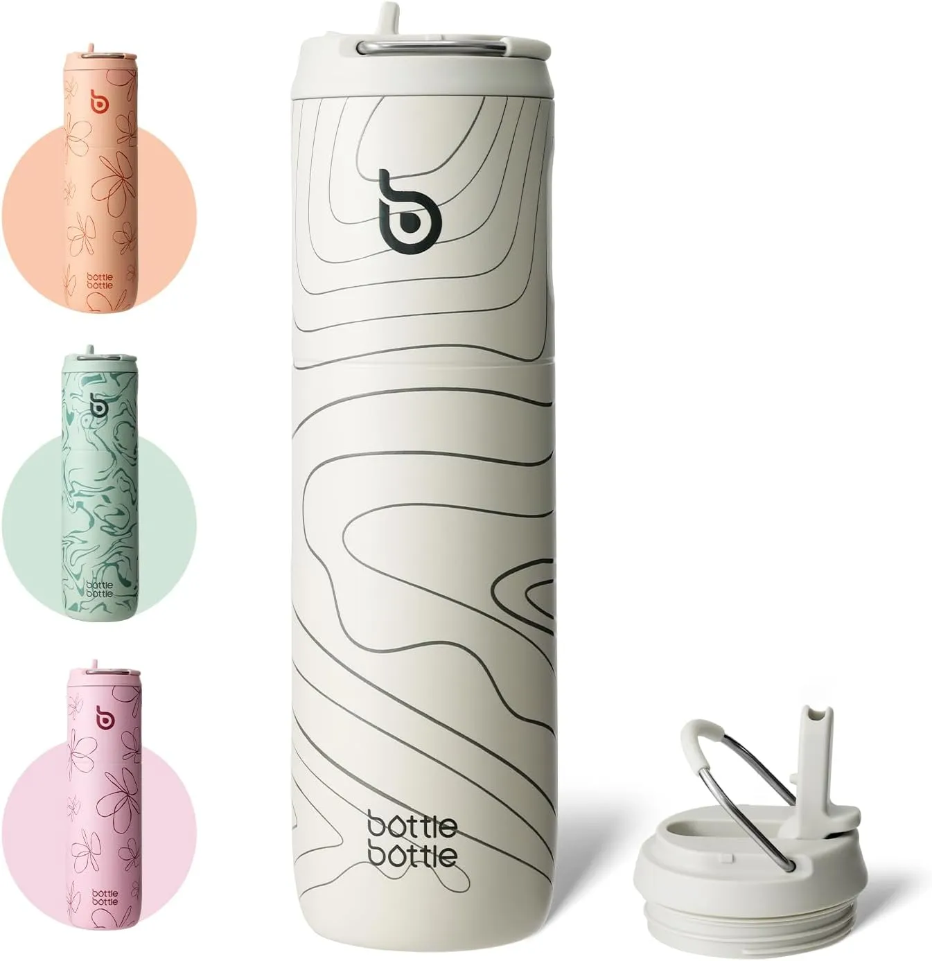 BOTTLE BOTTLE Isolierte Edelstahl Trinkflasche 750 ml mit Strohhalm, Deckel & Griff – Auslaufsicher, BPA-frei, Doppelwa…
