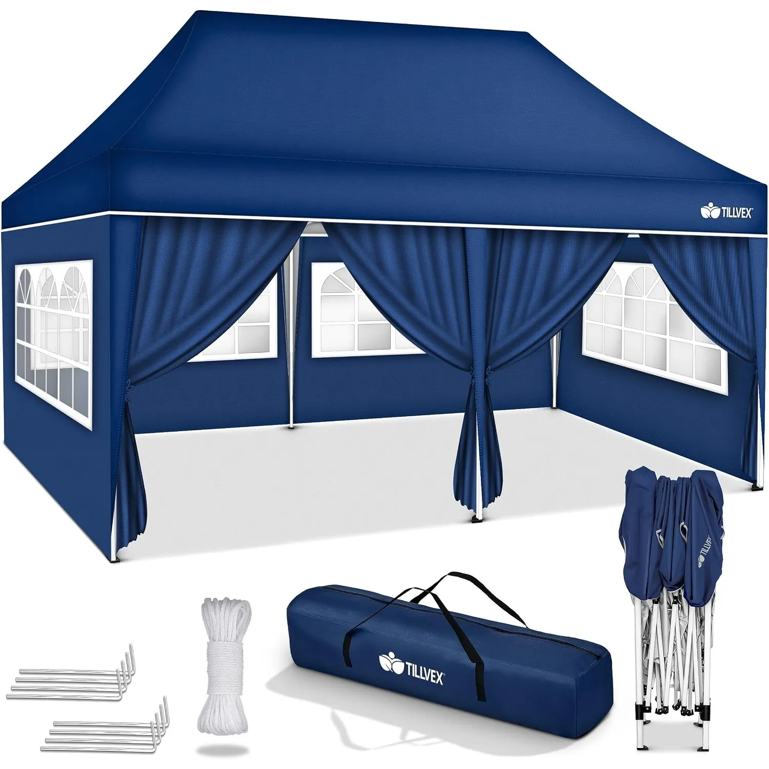 tillvex® Pavillon 3x6m Wasserdicht mit 6 Seitenteilen | Stabil & Winterfest