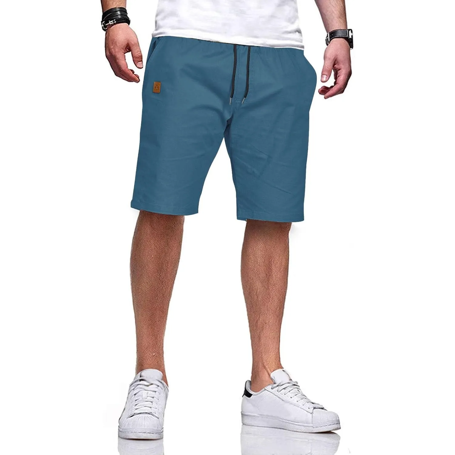 JustSun Kurze Hosen Herren Baumwolle Elastische Taille mit Tunnelzug