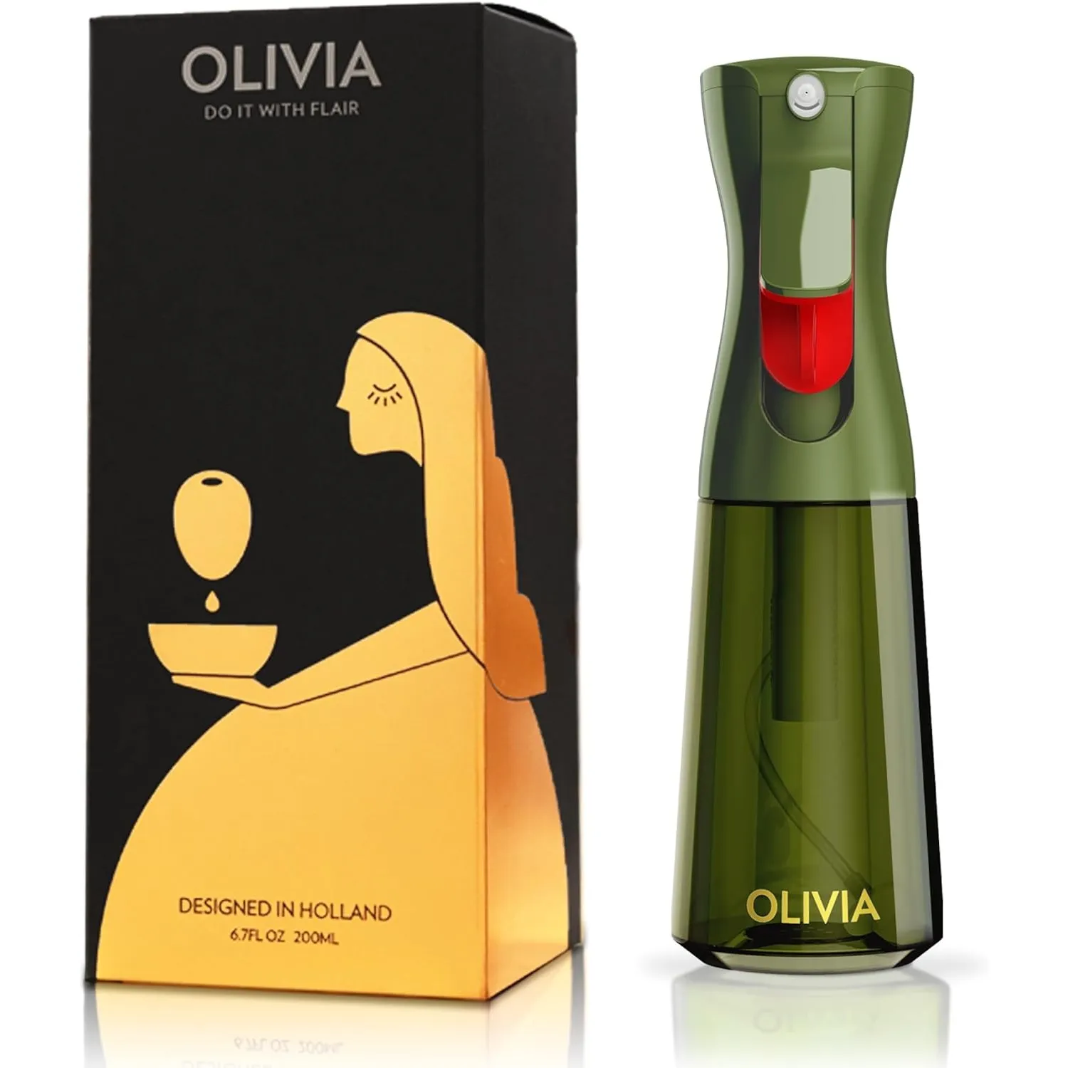 FLAIROSOL OLIVIA 200ml Glas-Ölsprüher - Kontinuierliche Ölsprühtechnik mit Portionskontrolle - Vielseitiger Ölzerstäube…