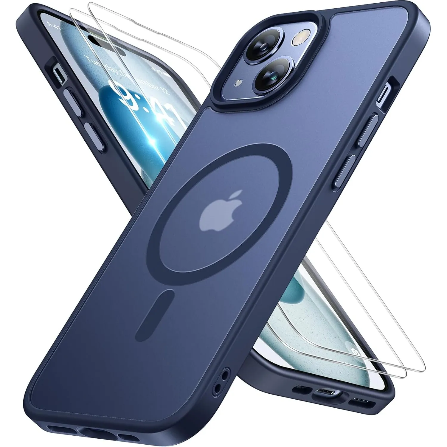 Miracase für iPhone 15 Hülle mit Magsafe & 2 9H+ Panzerglas, Blau | [TOP Militärschutz & Magnetkraft] Stoßfest Kratzfes…