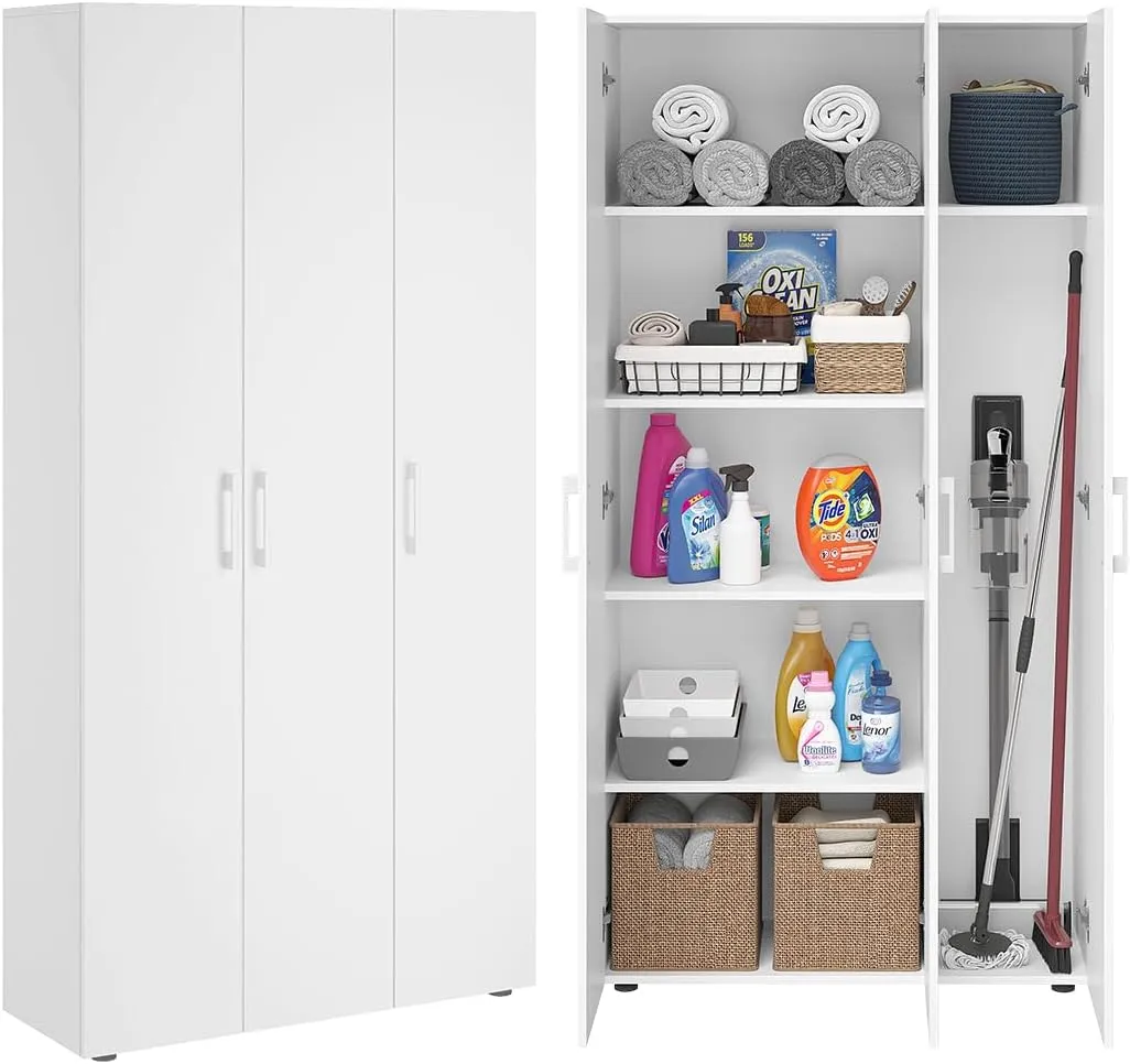 Bellamio Apol Mehrzweckschrank Weiß – Besenschrank 90 cm breit mit Stauraum – Putzschrank mit Staubsaugerfach – Vorrats…