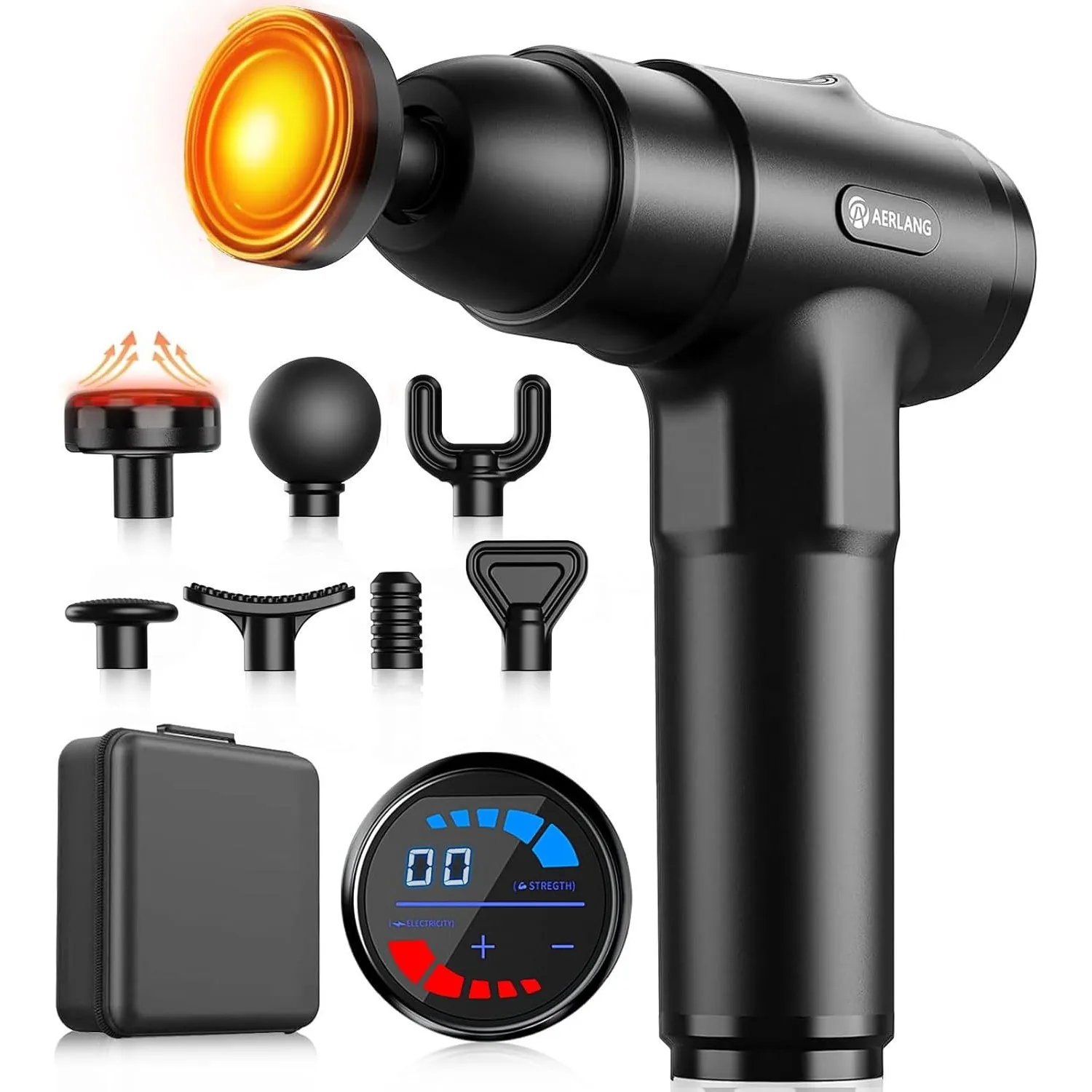 Massagepistole mit Wärmefunktion,AERLANG Muskel Massage Gun,Massagegerät mit LED Anzeige,Handmassagegeräte geschenke fü…