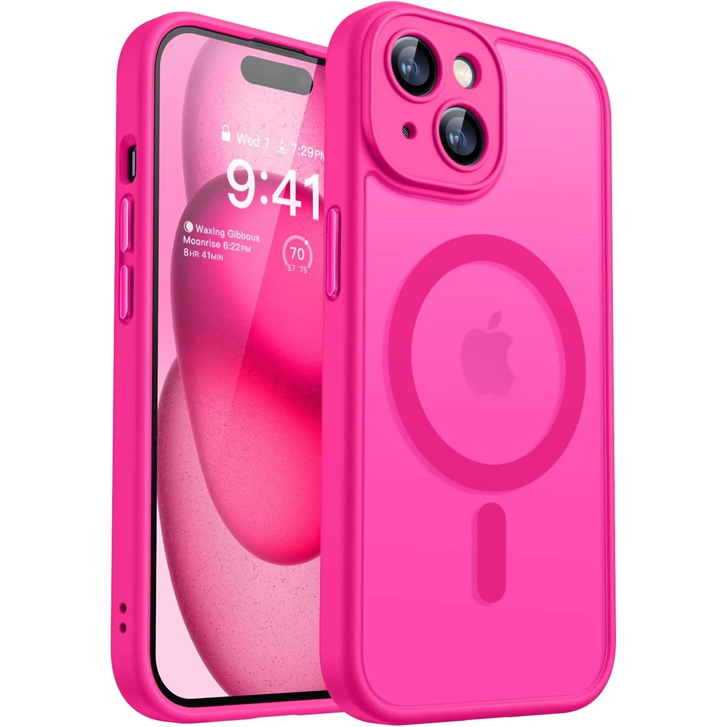 CANSHN für iPhone 15 Hülle mit Kameraschutz, Leuchtend Rosa