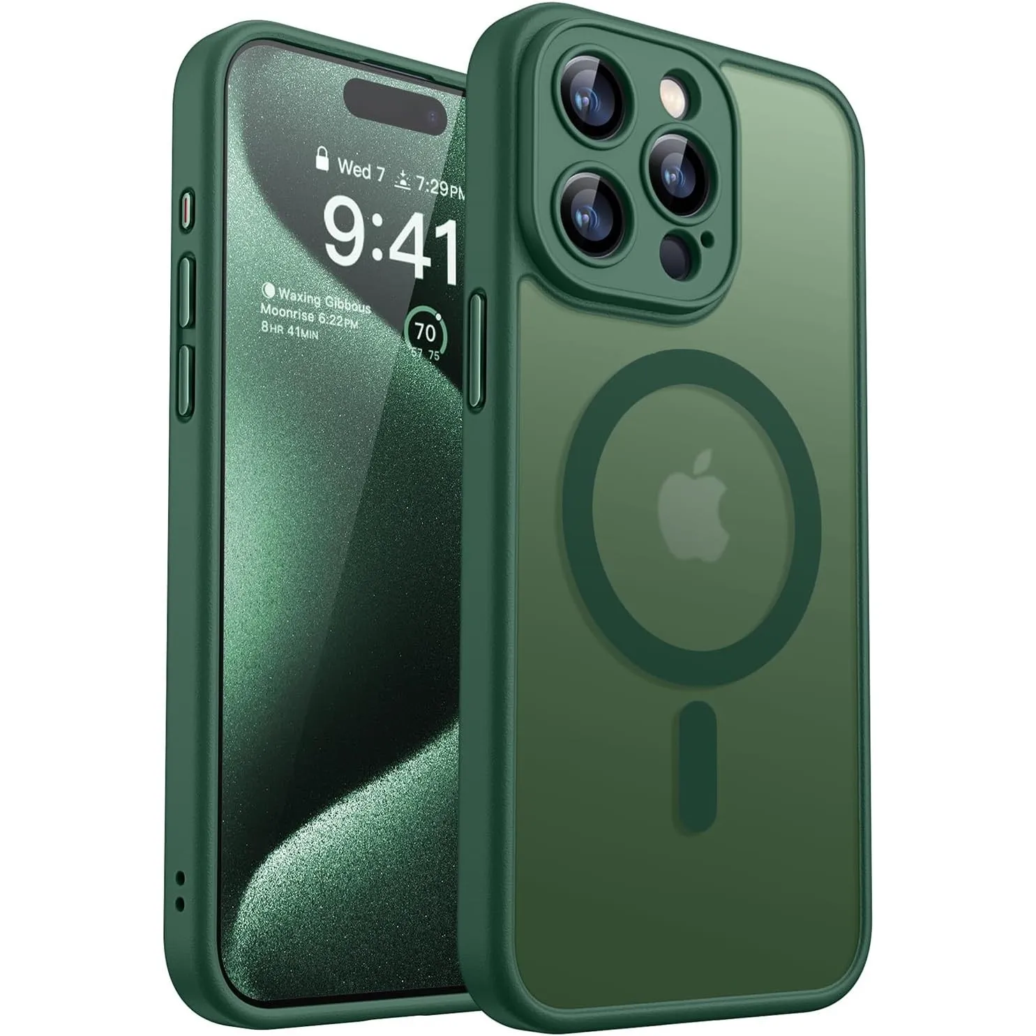 CANSHN für iPhone 15 Pro Hülle mit Kameraschutz, Dunkelgrün