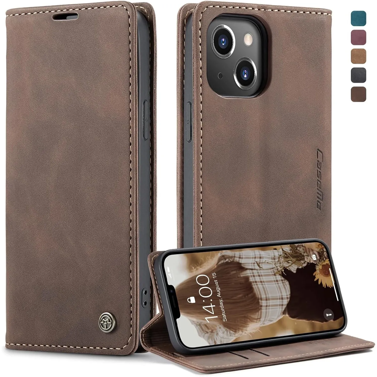 hülle iPhone 13 klapphülle Premium Lederhülle Weiches Vintage-Nubukleder Faltbare Ständer Schutzhülle Kartenfach Standf…