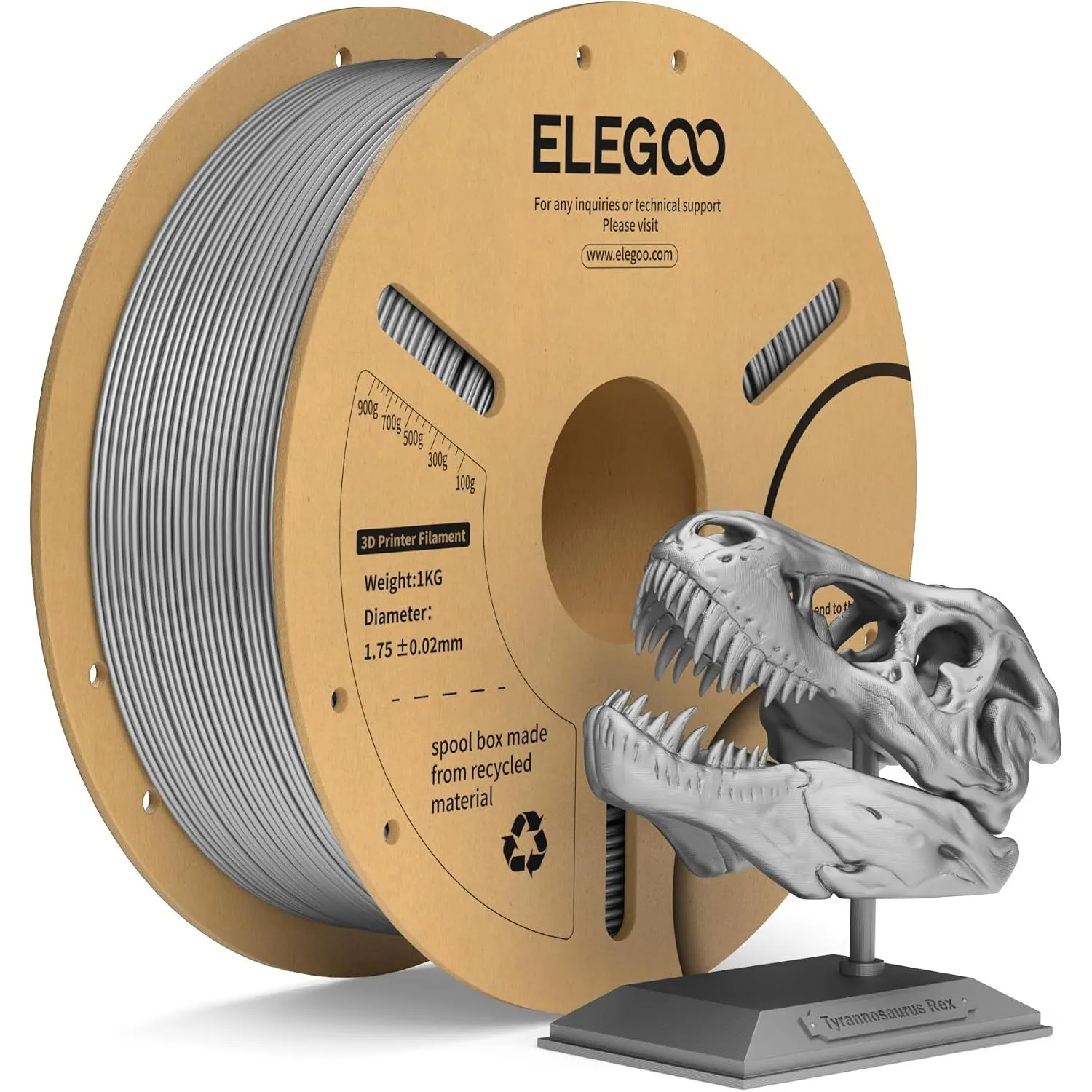 ELEGOO PLA+ Filament 1.75mm Space Grau 1KG, PLA Plus 3D Drucker Filament, Härter und Stärker 3D Druckmaterialien, Maßge…