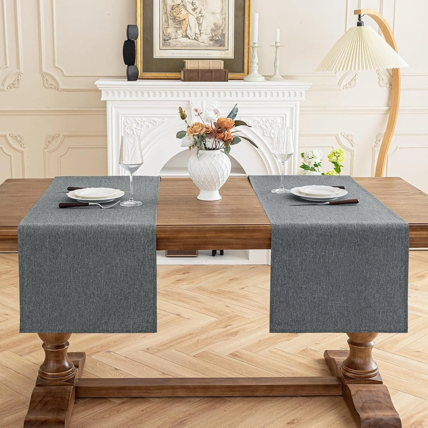 AooHome Tischläufer Grau 40X180cm(2 Stück), Tischdeko Leinen-Optik Abwaschbar Tischband aus Polyester Wasserabweisend m…