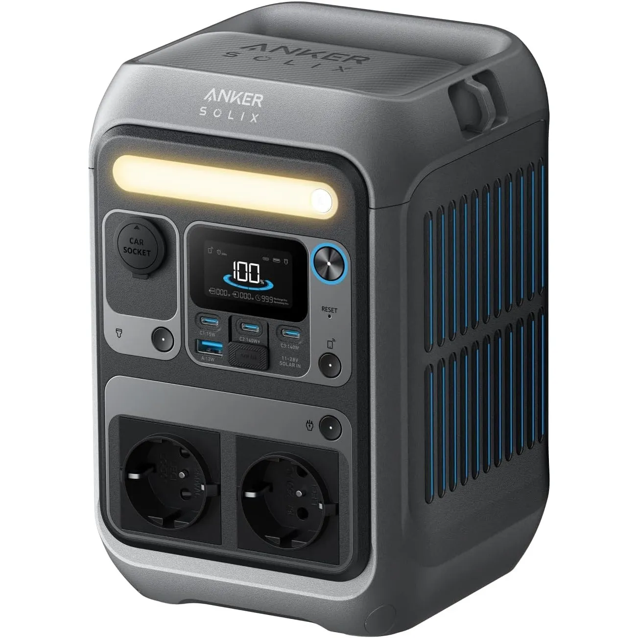 Anker SOLIX C300 Tragbare Powerstation, 288Wh LiFePO4 Akku, 300W (Max 600W) Solargenerator, 140W Beiseitige Schnelllade…
