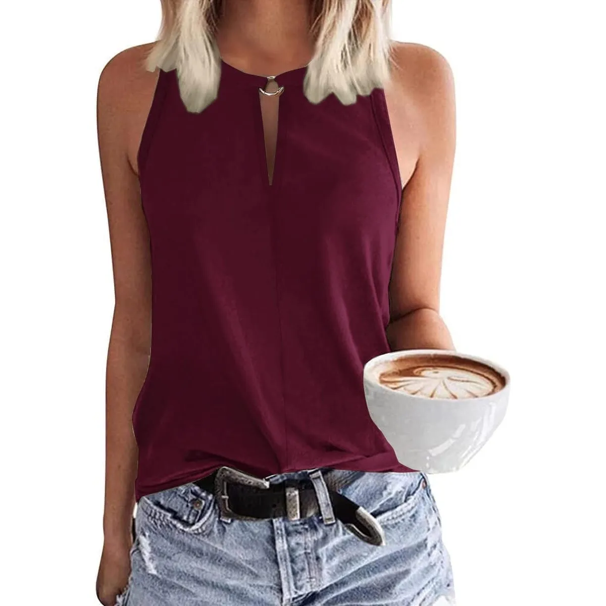 Tanmolo Damen Tank Top Ärmellos Oberteile Sommer Tanktops V-Ausschnitt Blusentop Strand Sexy Vest Top Bluse