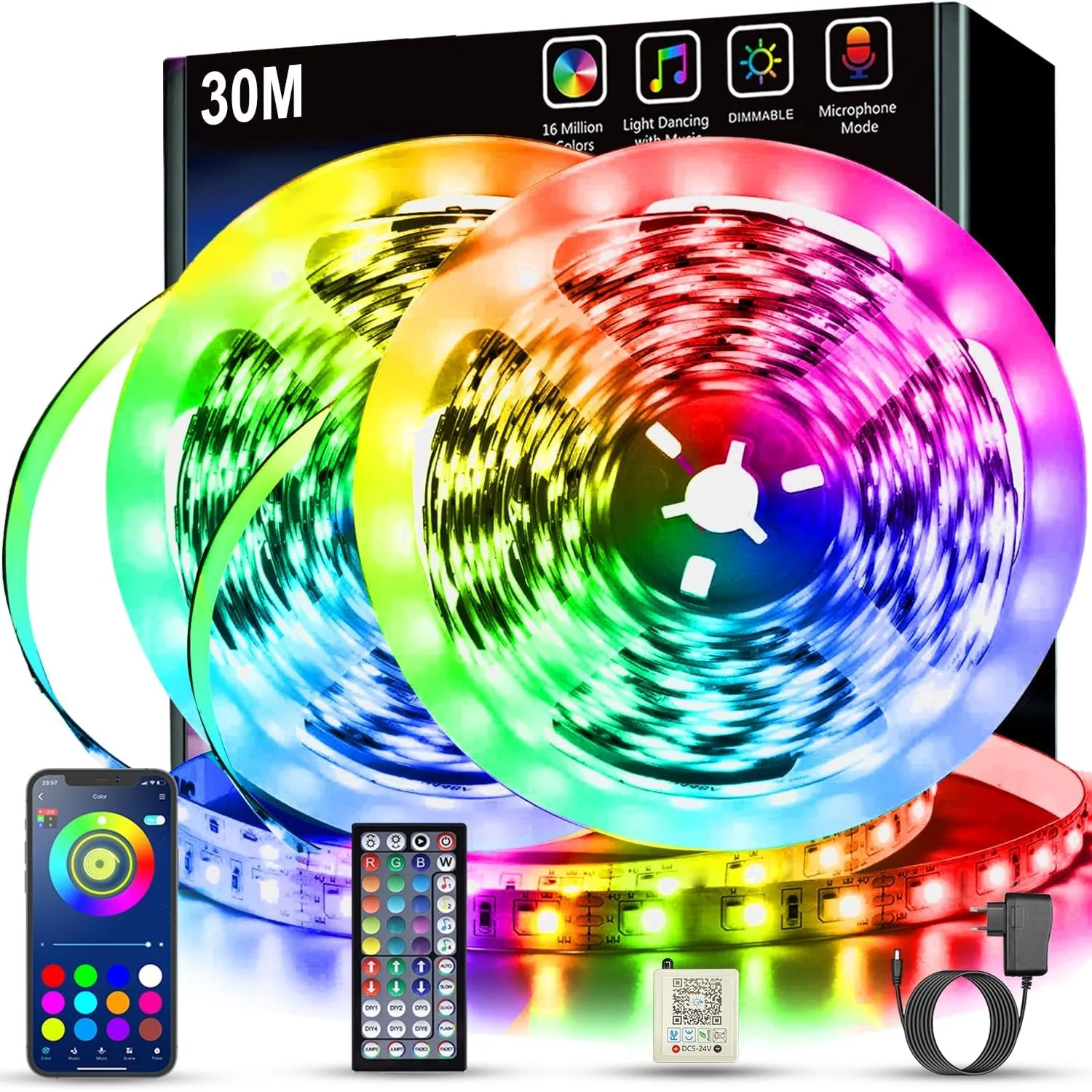 Keepsmile LED Strip 30m, RGB LED Streifen with Remote & Bluetooth APP Control,Timer Setting,Dimmable Led Lichtband Musi…