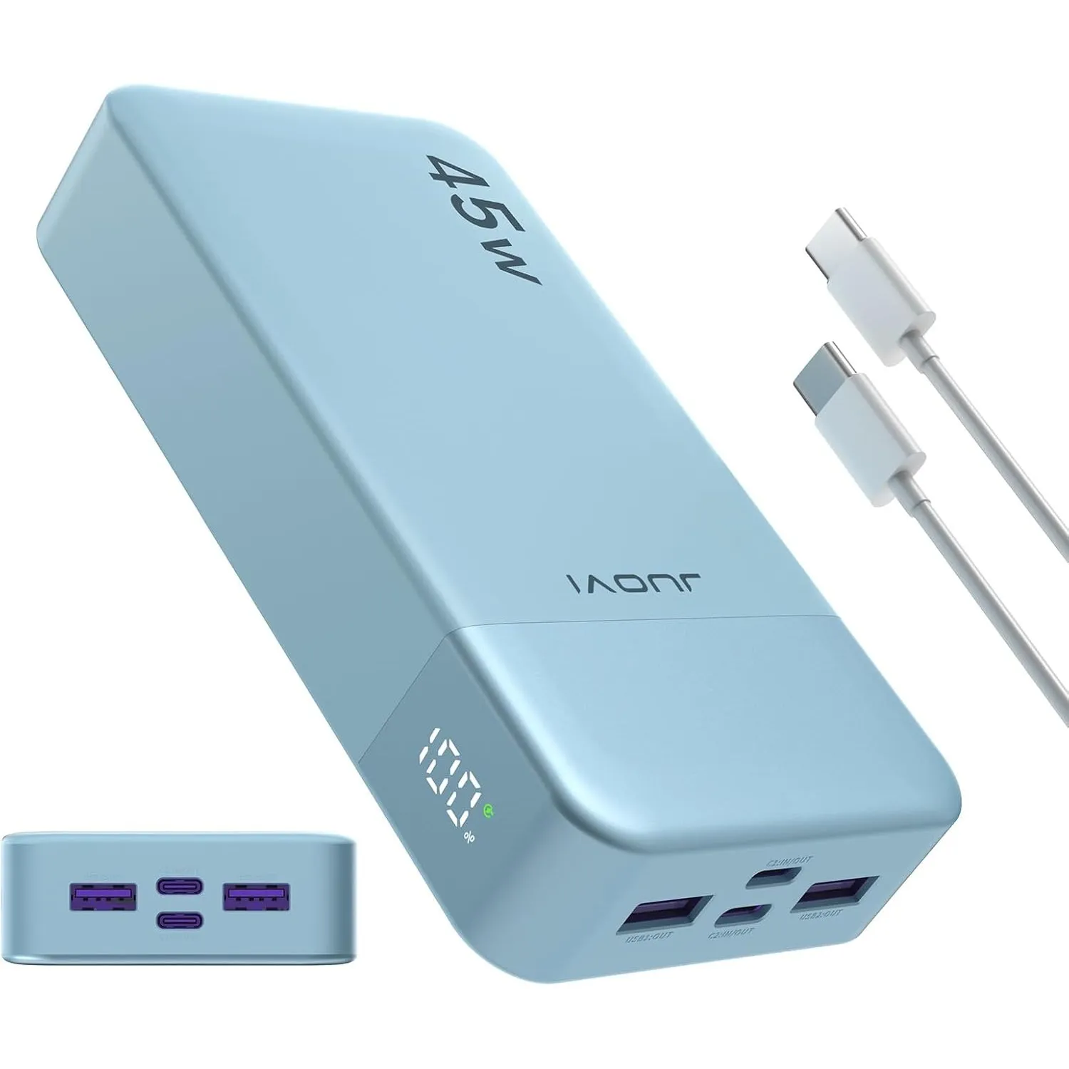 JUOVI Power Bank, 20000mAh 45W Tragbares Ladegerät, PD3.0 QC4.0 Schnelles Laden 4-Port mit LED Anzeige, Akkupack Ladege…