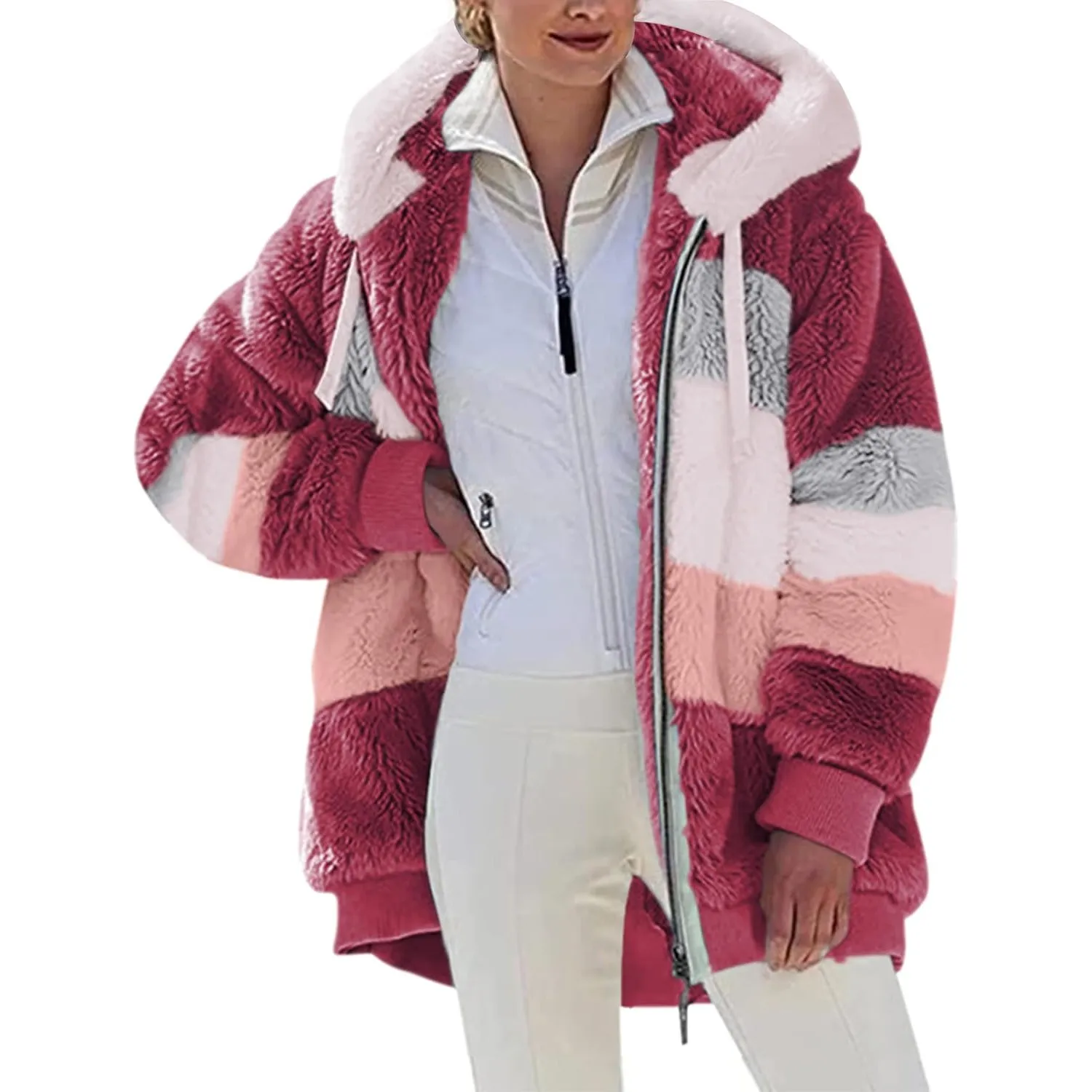 Livonmone Fleecejacke Hoodie Damen Kapuzenpullover Teddy-Fleece Warm Herbst Wintermantel Stilvoller ReißVerschluss Fell…