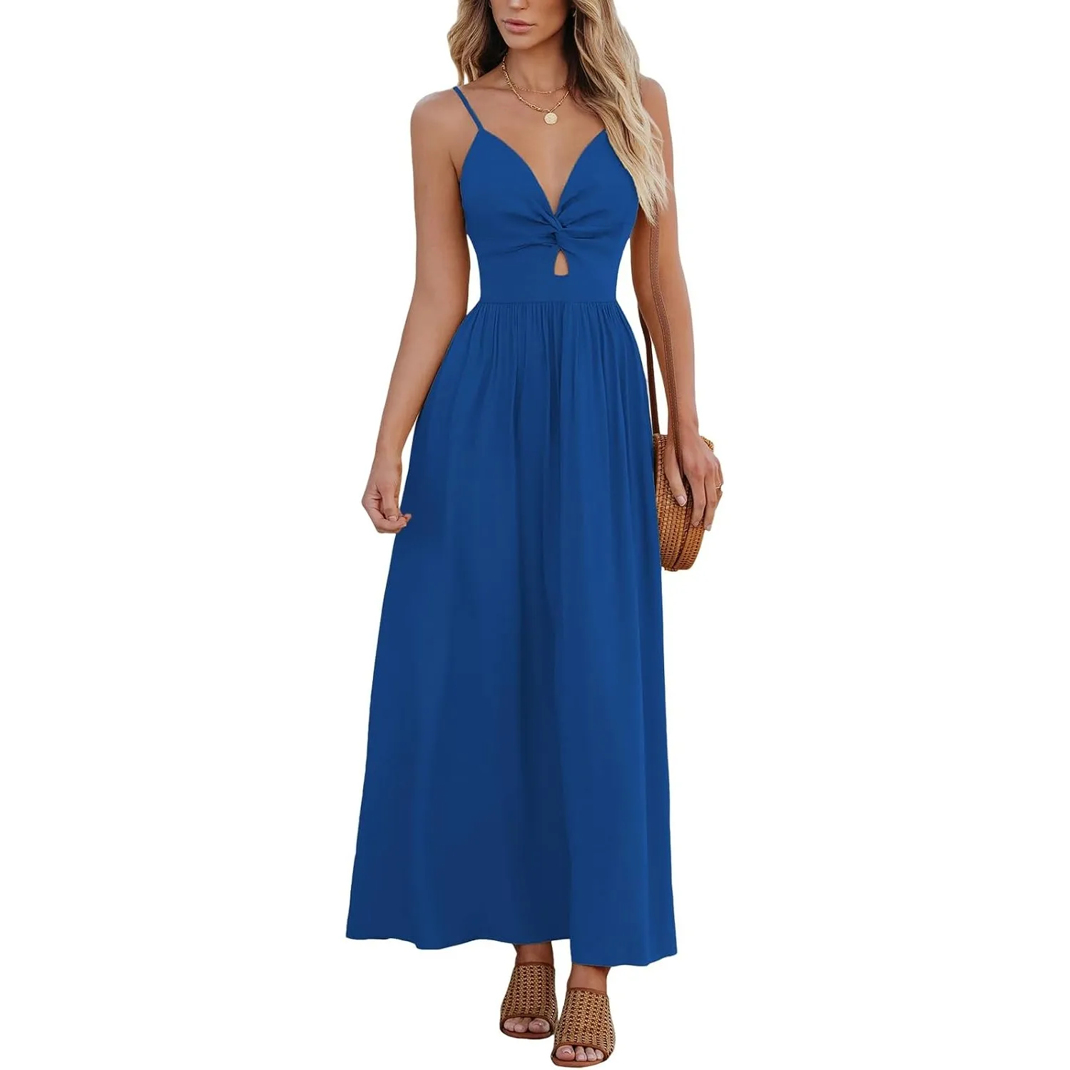 CUPSHE Damen Sommerkleid Boho V Ausschnitt Ärmellos Twist Front Strandkleid | Der offene Rücken mit Bindeschleife verle…
