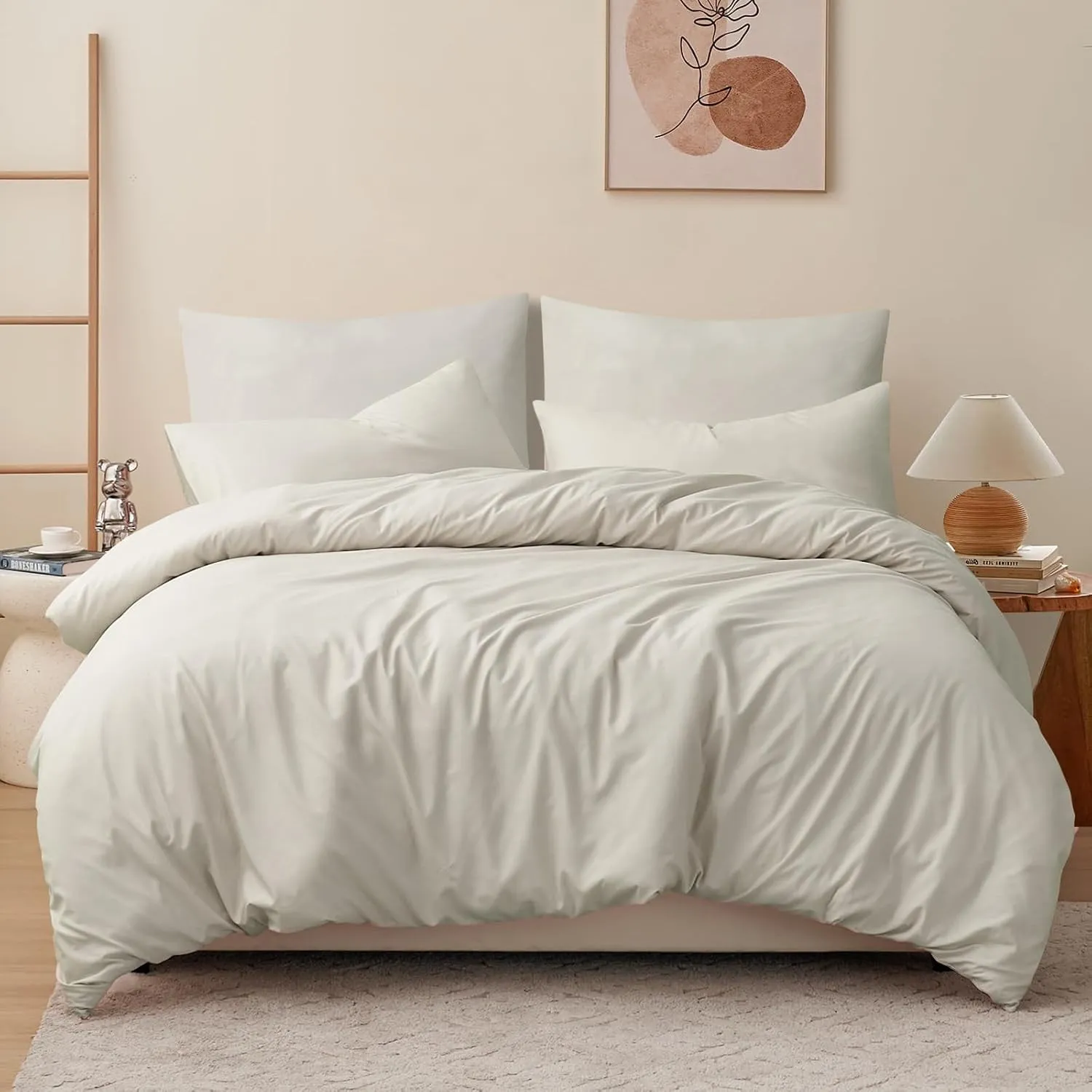 RUIKASI Bettwäsche 200x200 3teilig Beige - Polyester Mikrofaser Bettwäsche-Sets Oeko-TEX, Bettbezüge 200 x 200cm + 2 Ki…