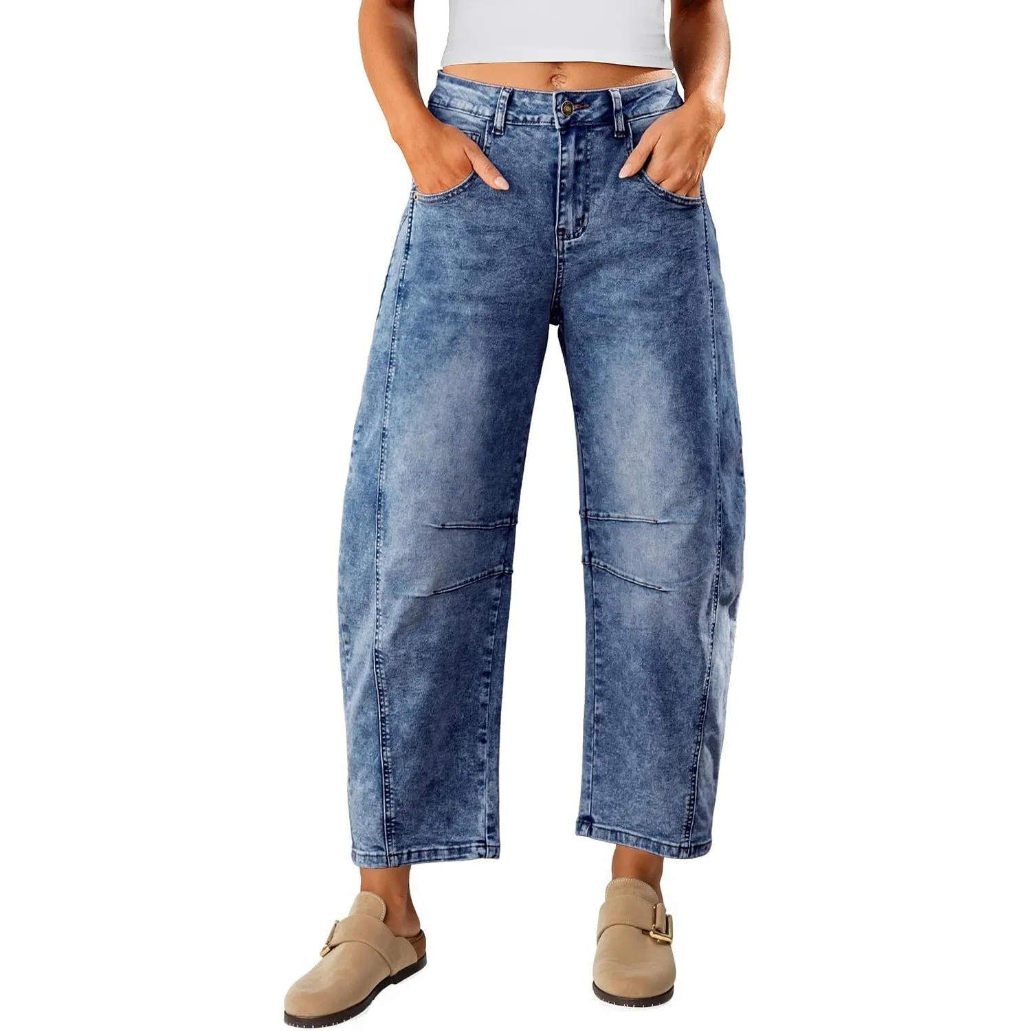 Vetinee Damen Baggy Jeans Barrel Weites Bein High Waist Y2k Jeans